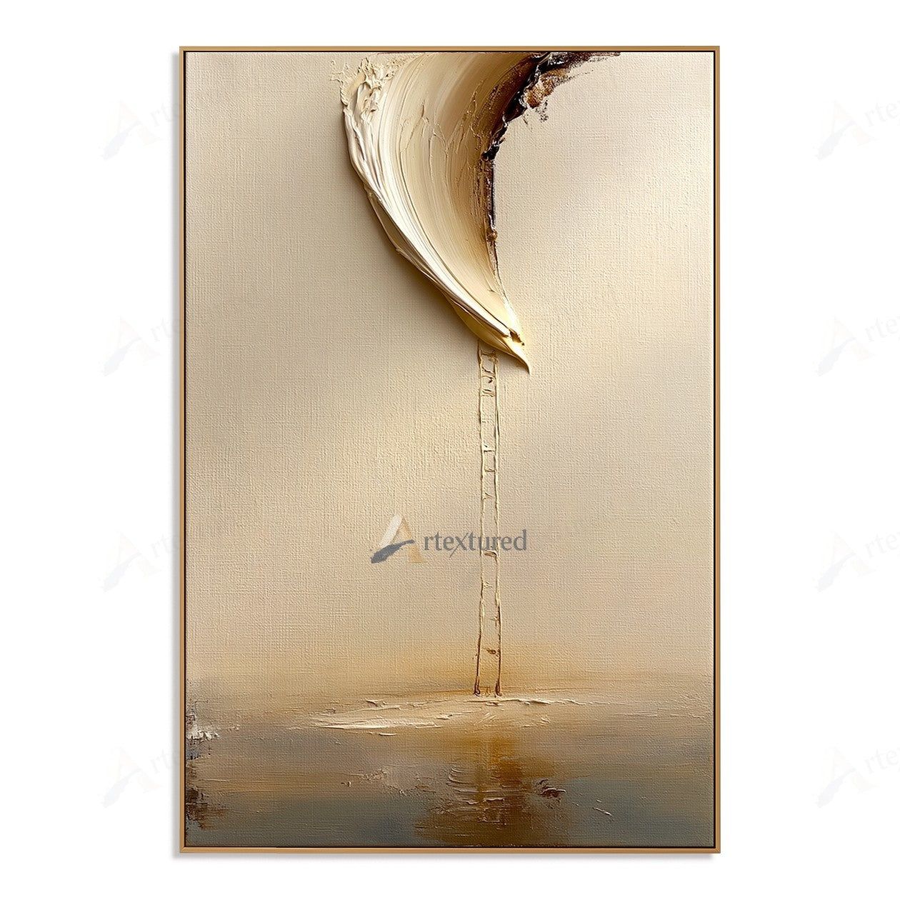 Minimalist Boat Reflection Wall Art – Hand-Painted Vertical Abstract Canvas#wp261015