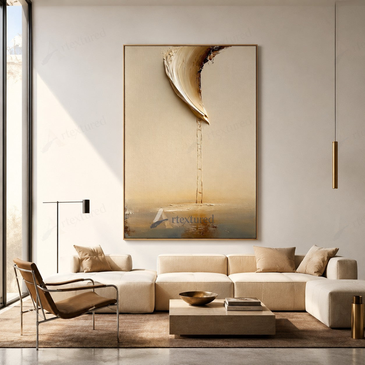 Minimalist Boat Reflection Wall Art – Hand-Painted Vertical Abstract Canvas#wp261015