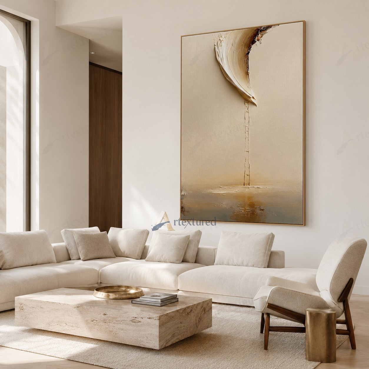 Minimalist Boat Reflection Wall Art – Hand-Painted Vertical Abstract Canvas#wp261015