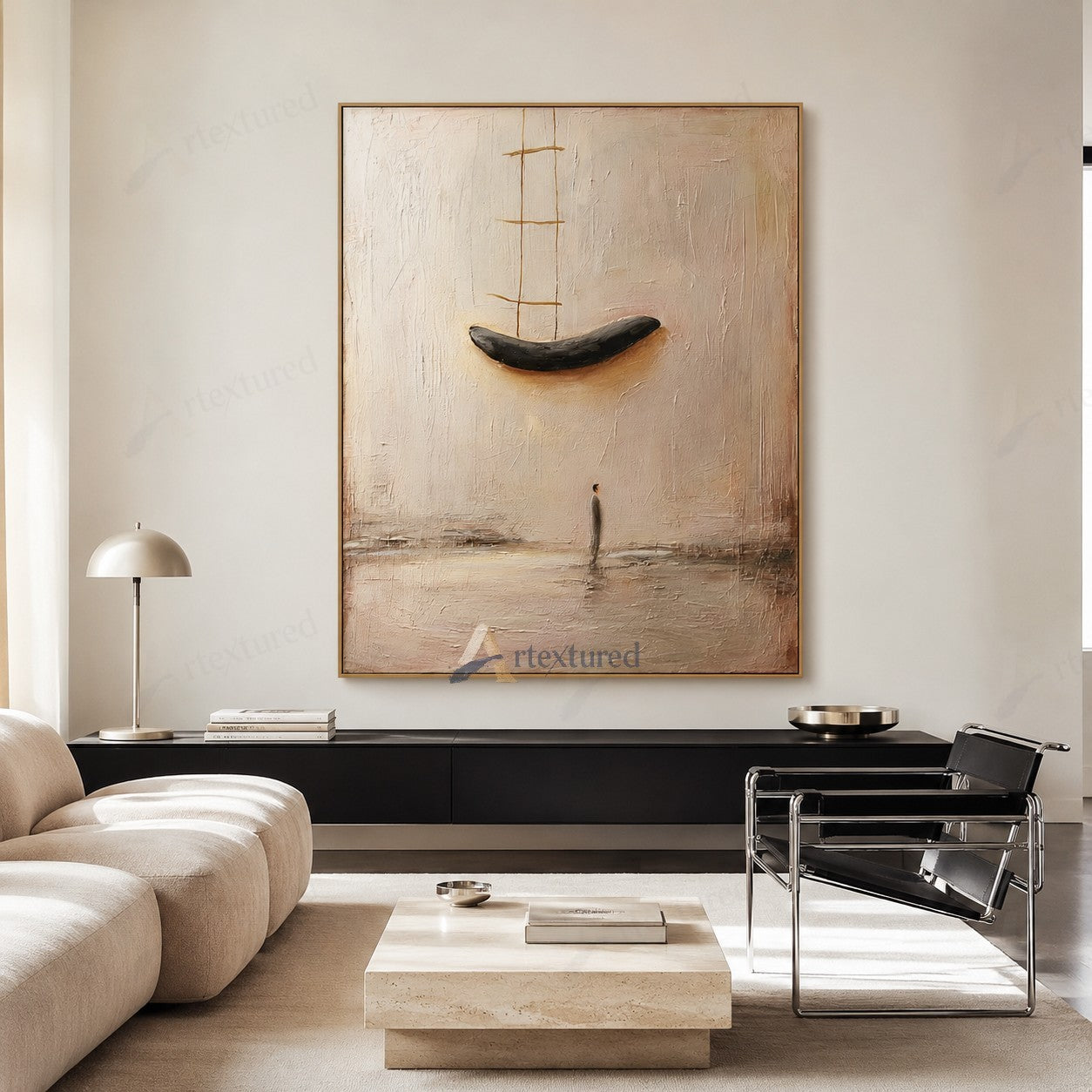 Minimalist Floating Boat Wall Art – Hand-Painted Neutral Abstract Canvas#wp261016
