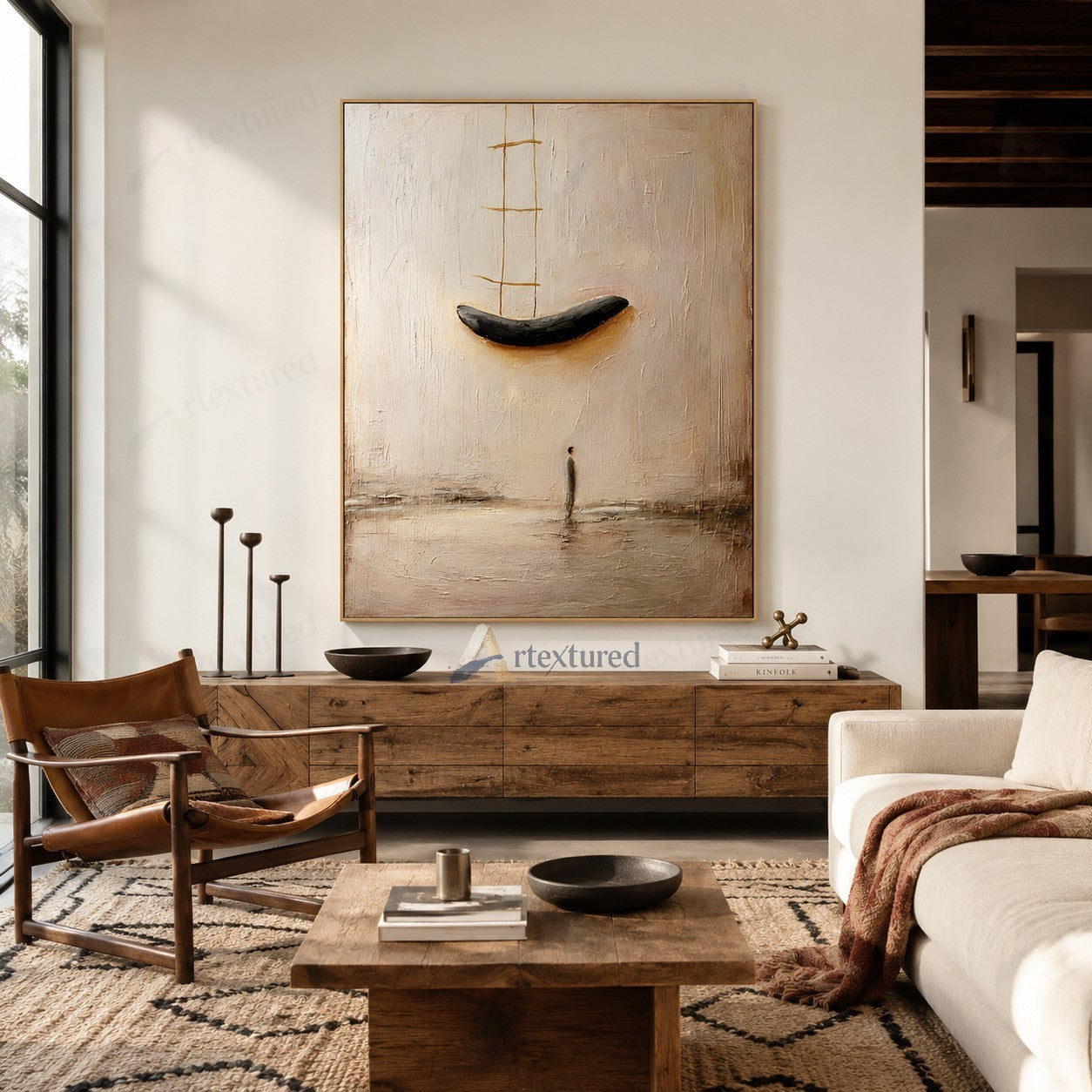 Minimalist Floating Boat Wall Art – Hand-Painted Neutral Abstract Canvas#wp261016