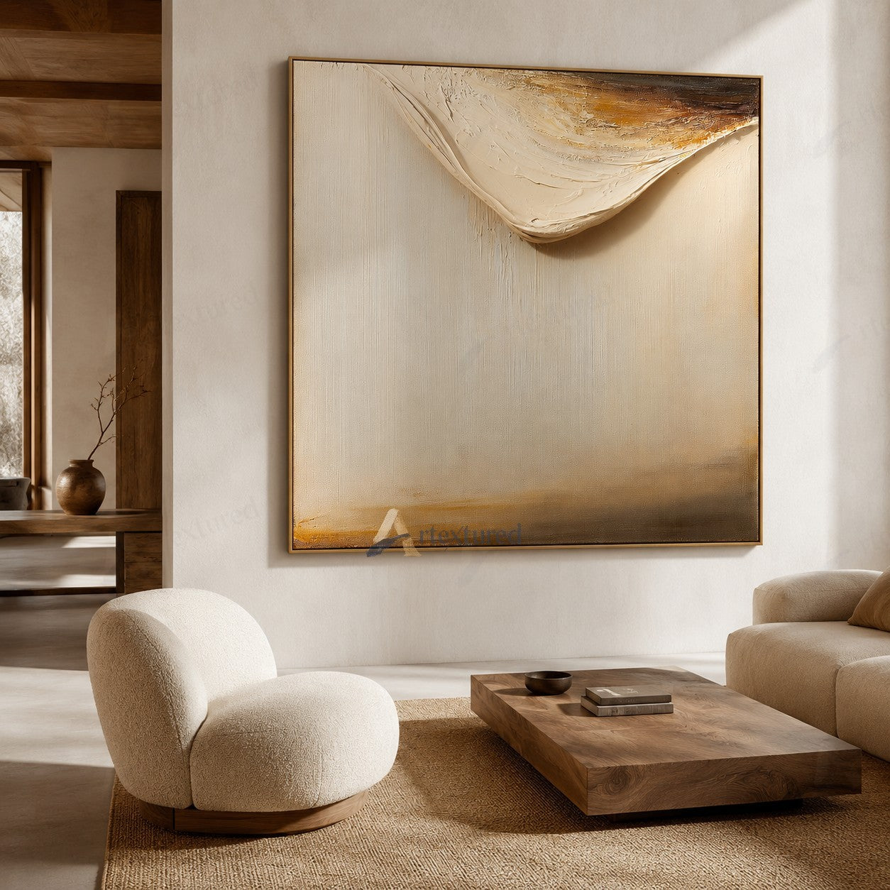Minimalist Abstract Light Wall Art – Hand-Painted Neutral Textured Canvas#wp261019