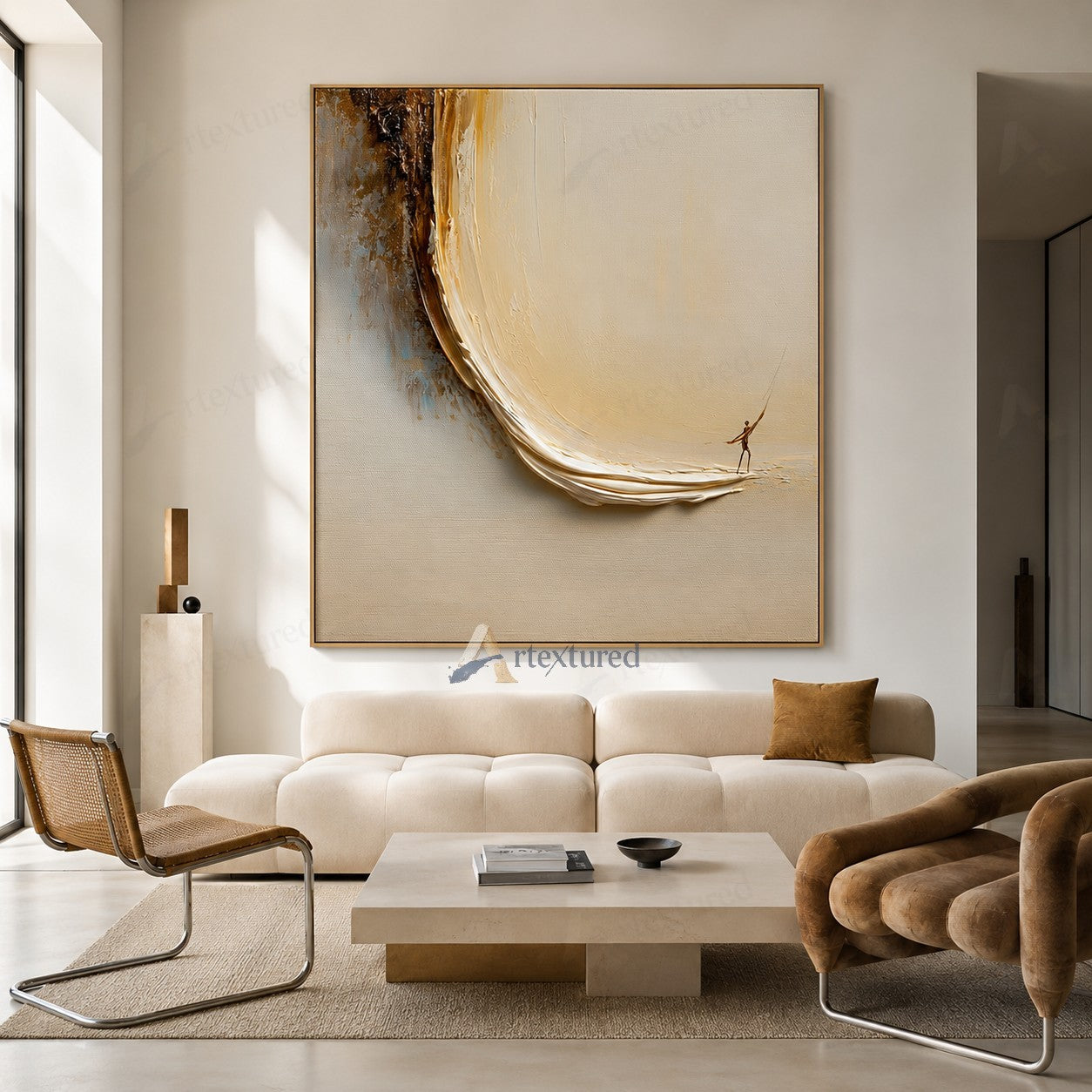 Minimalist Boat Figure Wall Art – Hand-Painted Neutral Abstract Canvas#wp261020