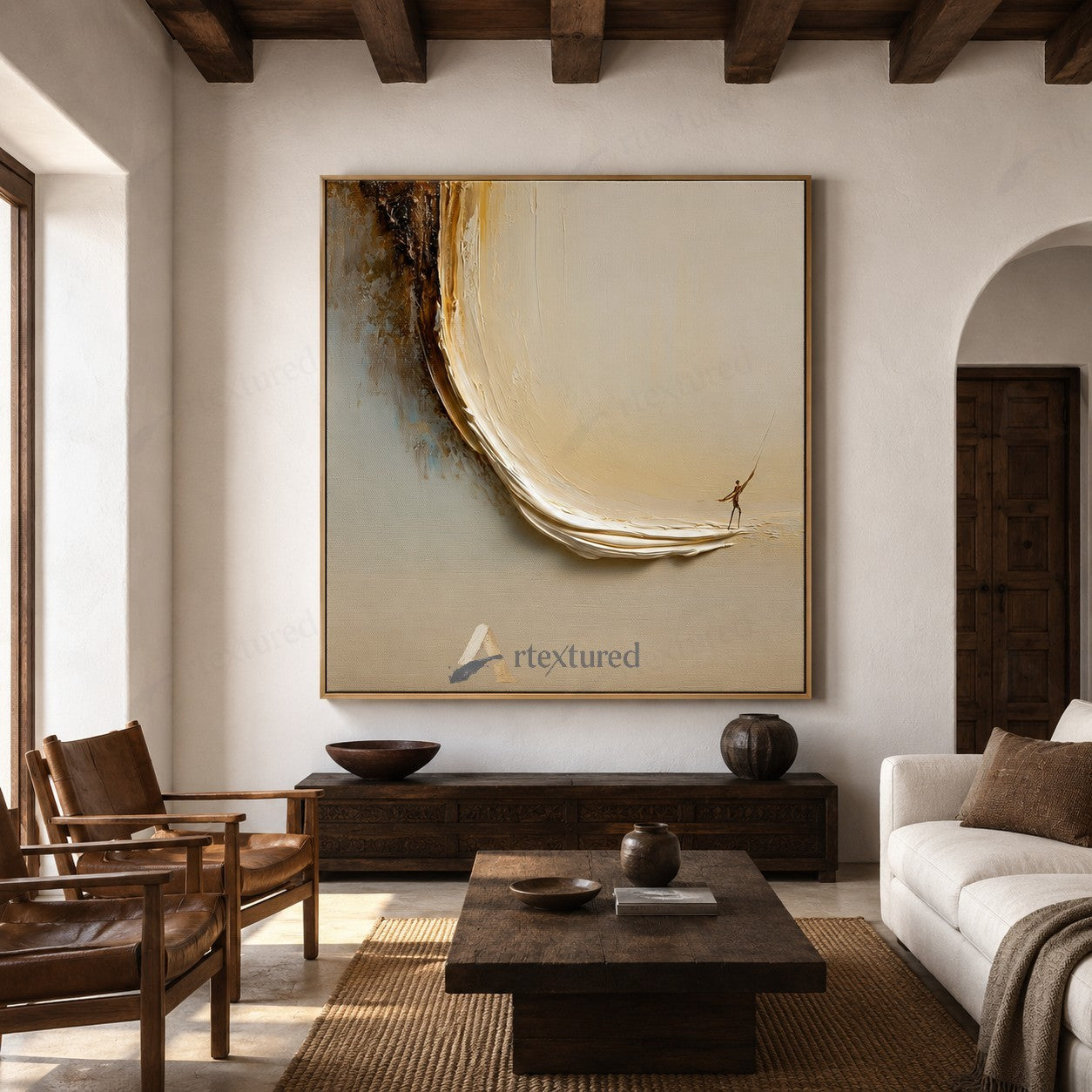 Minimalist Boat Figure Wall Art – Hand-Painted Neutral Abstract Canvas#wp261020