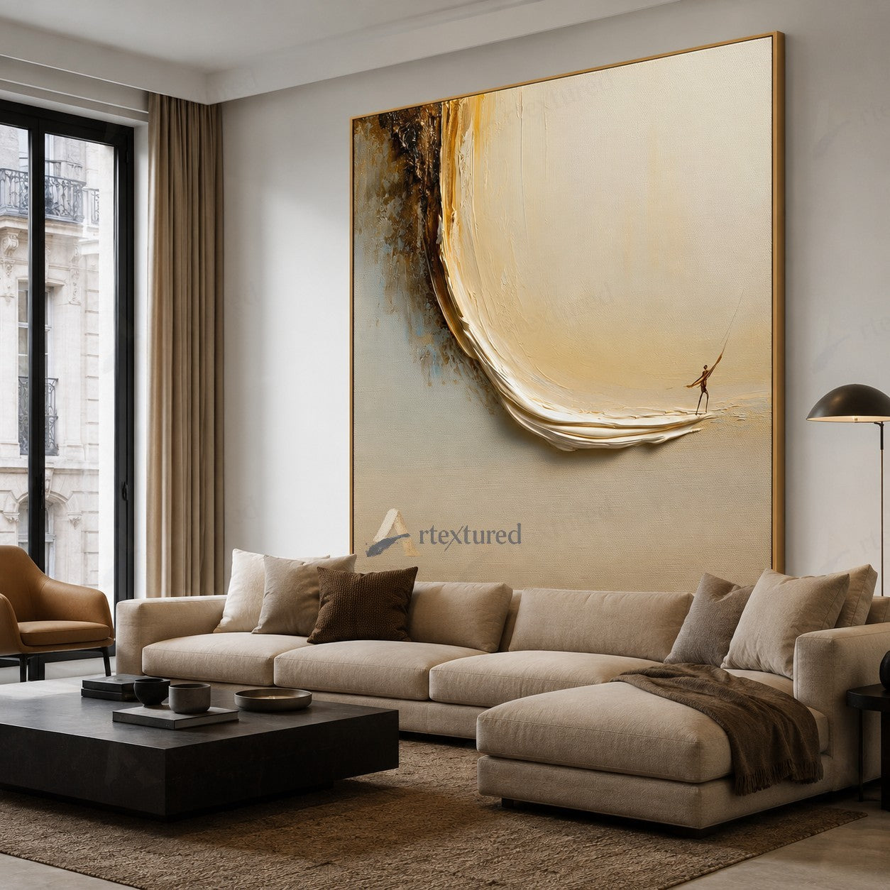 Minimalist Boat Figure Wall Art – Hand-Painted Neutral Abstract Canvas#wp261020