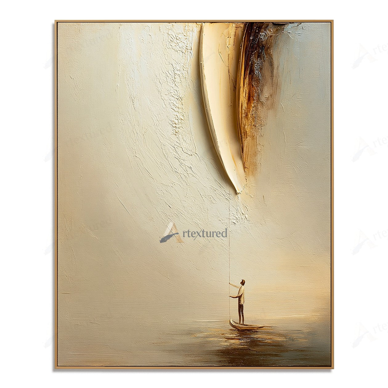 Minimalist Boat Reflection Wall Art – Hand-Painted Neutral Abstract Canvas#wp261021
