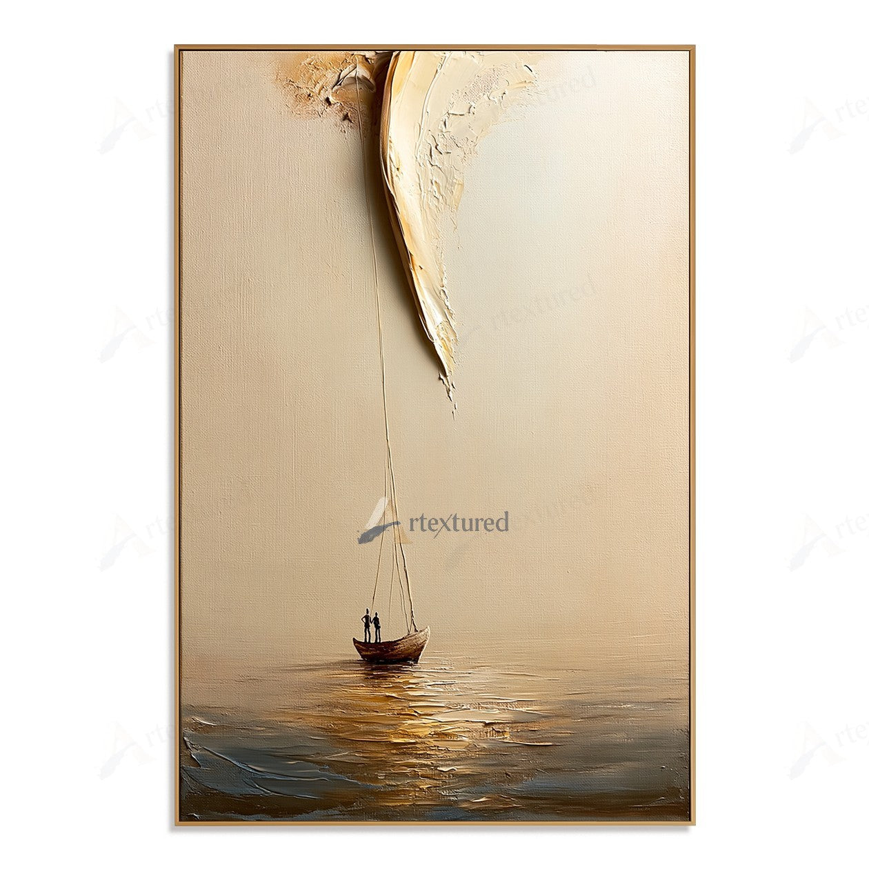 Minimalist Boat Light Wall Art – Hand-Painted Vertical Abstract Canvas#wp261022