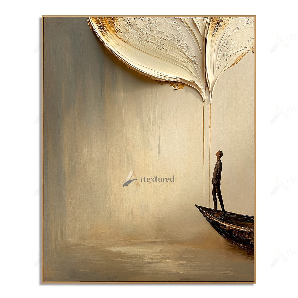 Minimalist Boat Figure Wall Art – Hand-Painted Neutral Abstract Canvas#wp261023