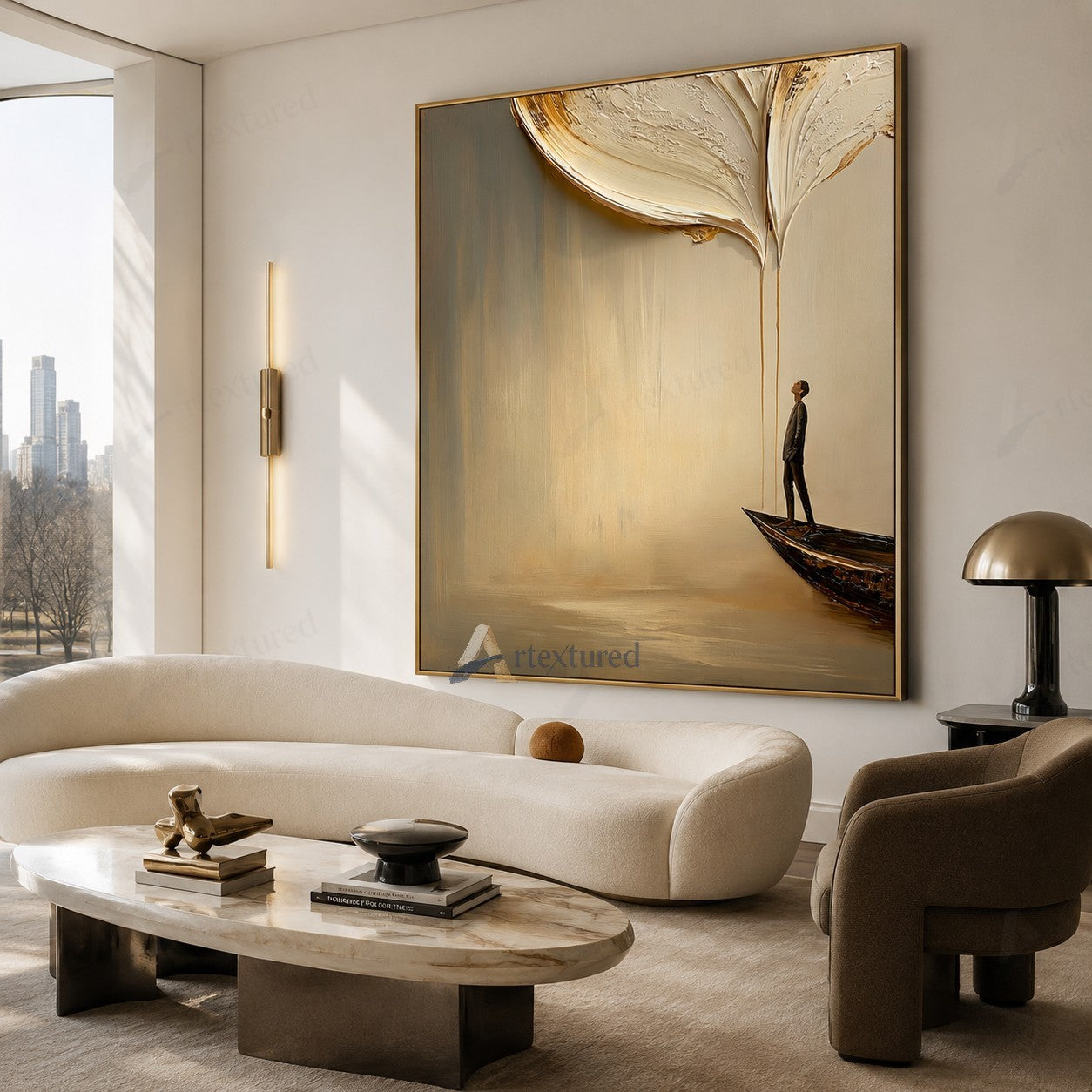 Minimalist Boat Figure Wall Art – Hand-Painted Neutral Abstract Canvas#wp261023