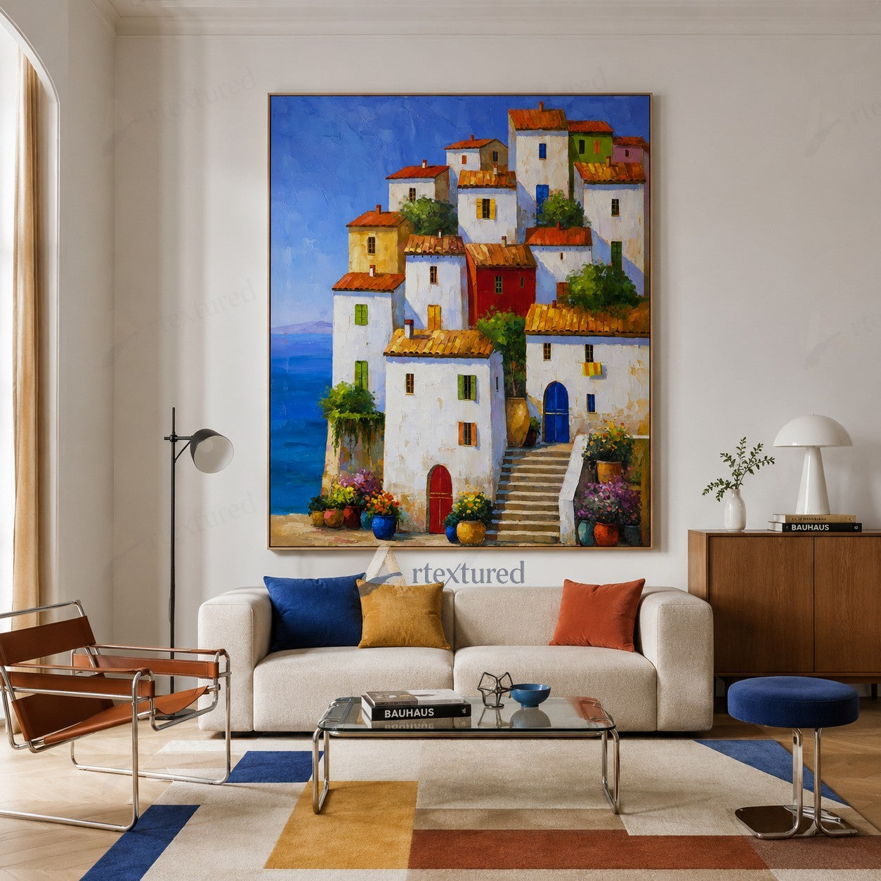 Mediterranean Village Wall Art – Hand-Painted Coastal Canvas#wp261060