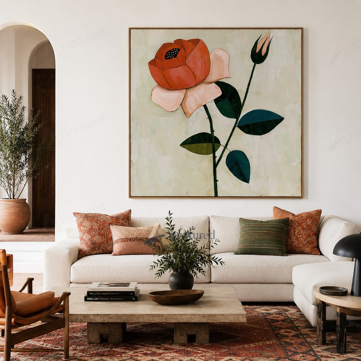 Modern Red Flower Wall Art – Hand-Painted Botanical Canvas#wp261079