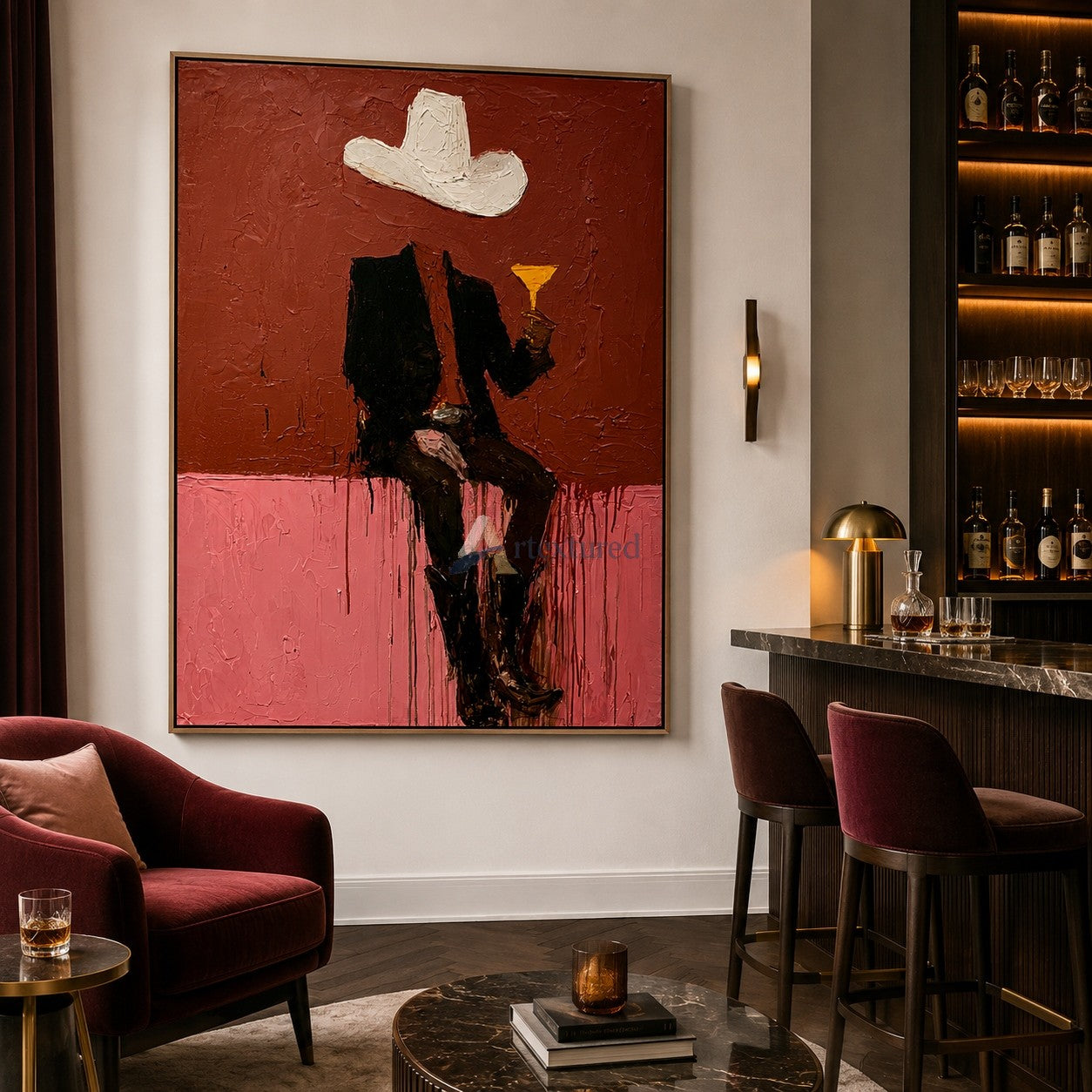 Last Call Cowboy – Textured Western Bar Painting#wp261622
