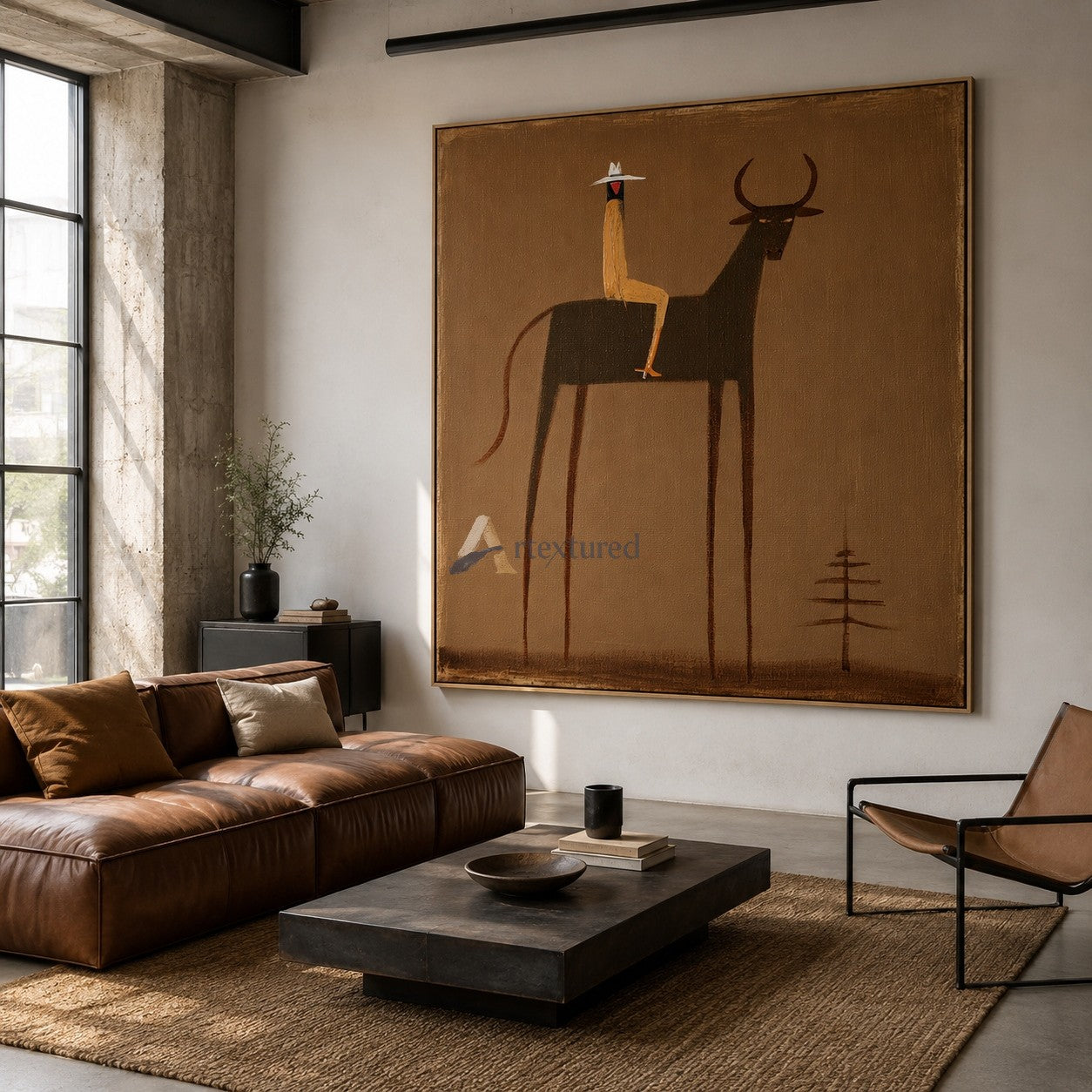 Tall Tales – Minimalist Cowboy and Longhorn Painting#wp261634