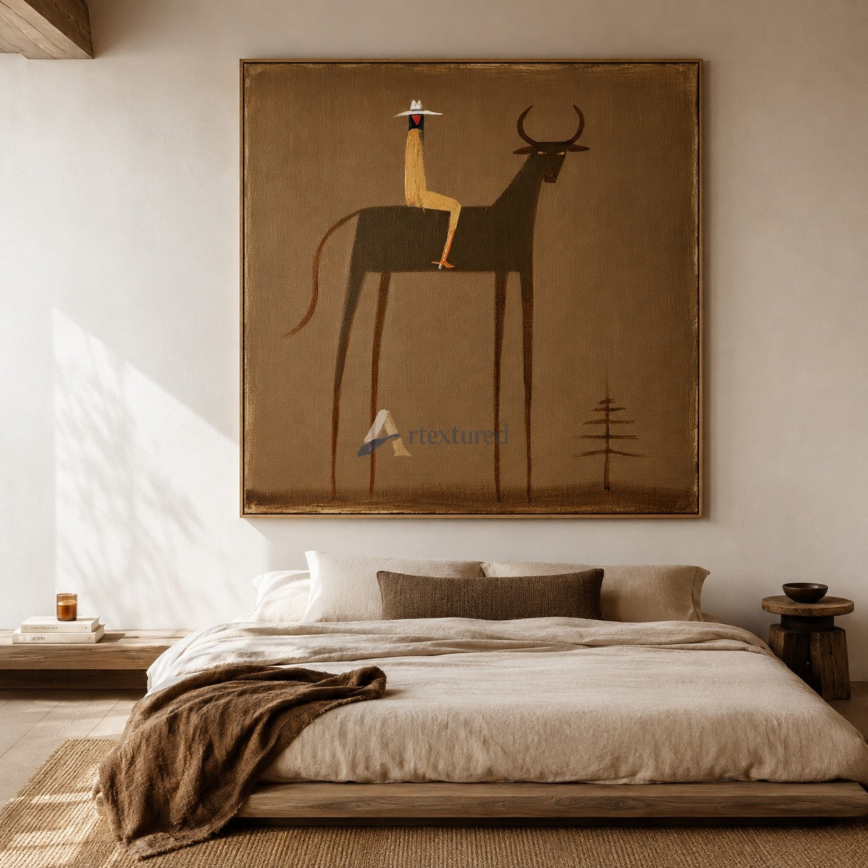 Tall Tales – Minimalist Cowboy and Longhorn Painting#wp261634