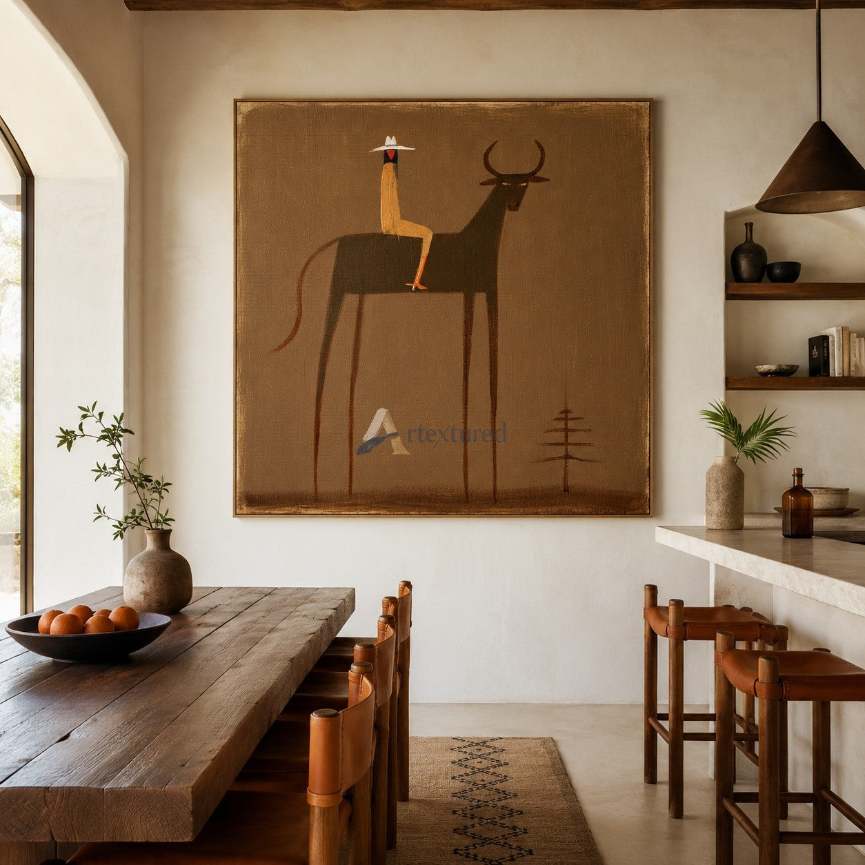Tall Tales – Minimalist Cowboy and Longhorn Painting#wp261634