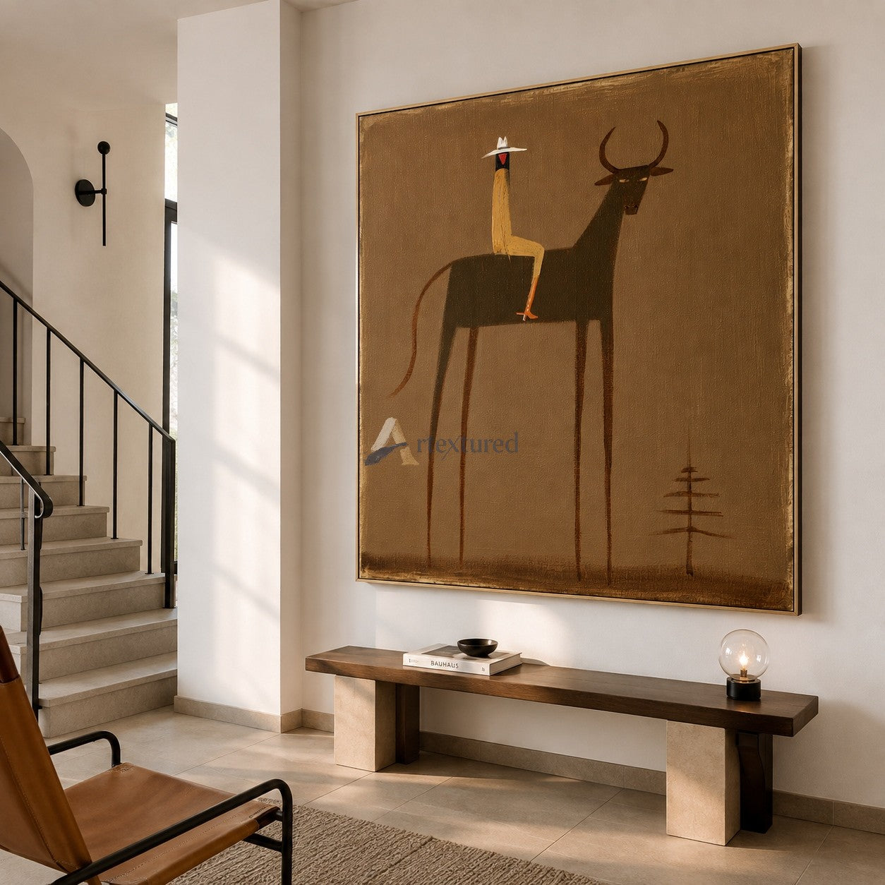 Tall Tales – Minimalist Cowboy and Longhorn Painting#wp261634
