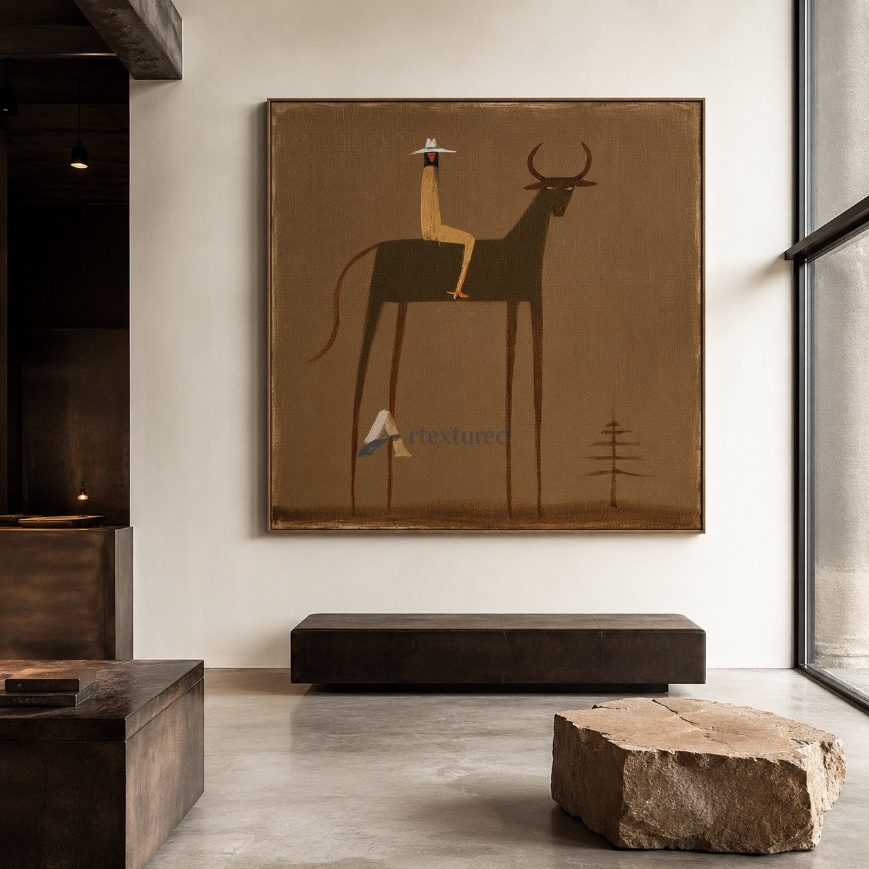 Tall Tales – Minimalist Cowboy and Longhorn Painting#wp261634