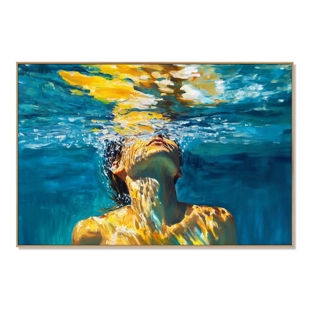 Golden Breath – Underwater Woman Portrait Oil Painting#wp261694