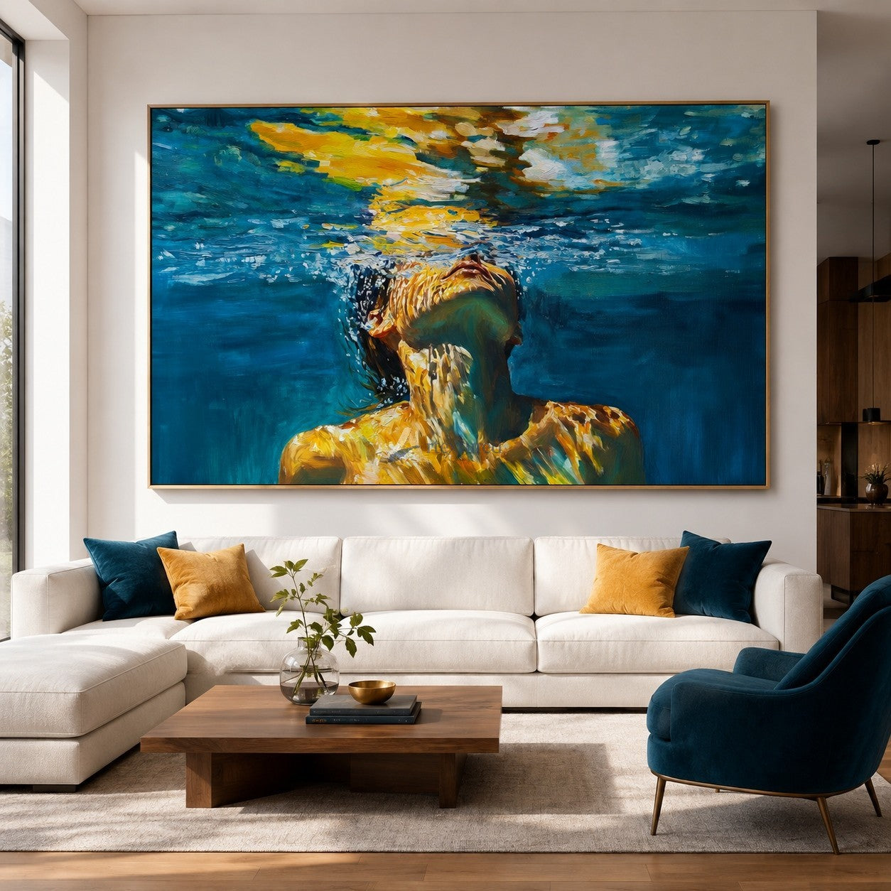 Golden Breath – Underwater Woman Portrait Oil Painting#wp261694