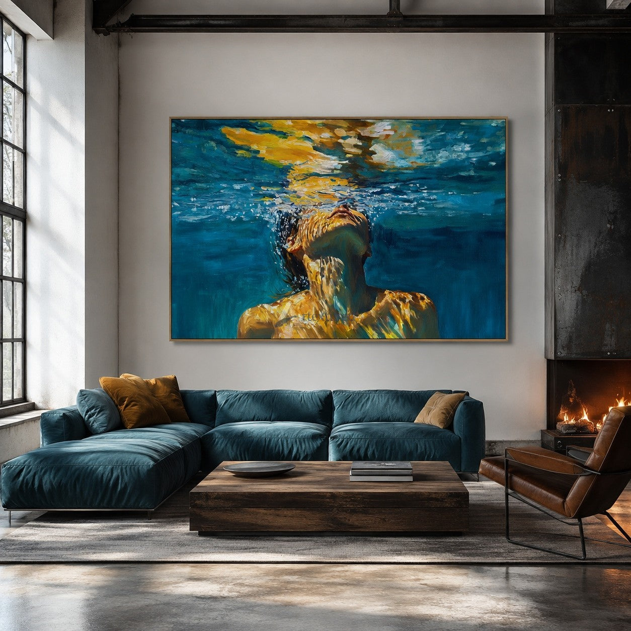 Golden Breath – Underwater Woman Portrait Oil Painting#wp261694