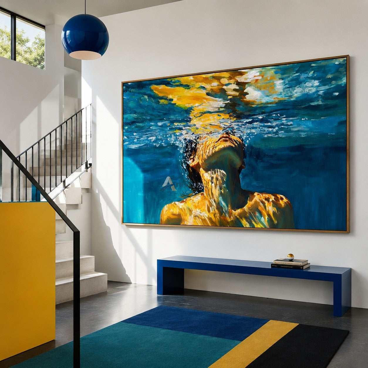Golden Breath – Underwater Woman Portrait Oil Painting#wp261694