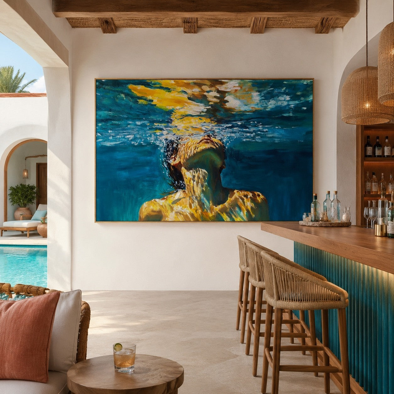 Golden Breath – Underwater Woman Portrait Oil Painting#wp261694