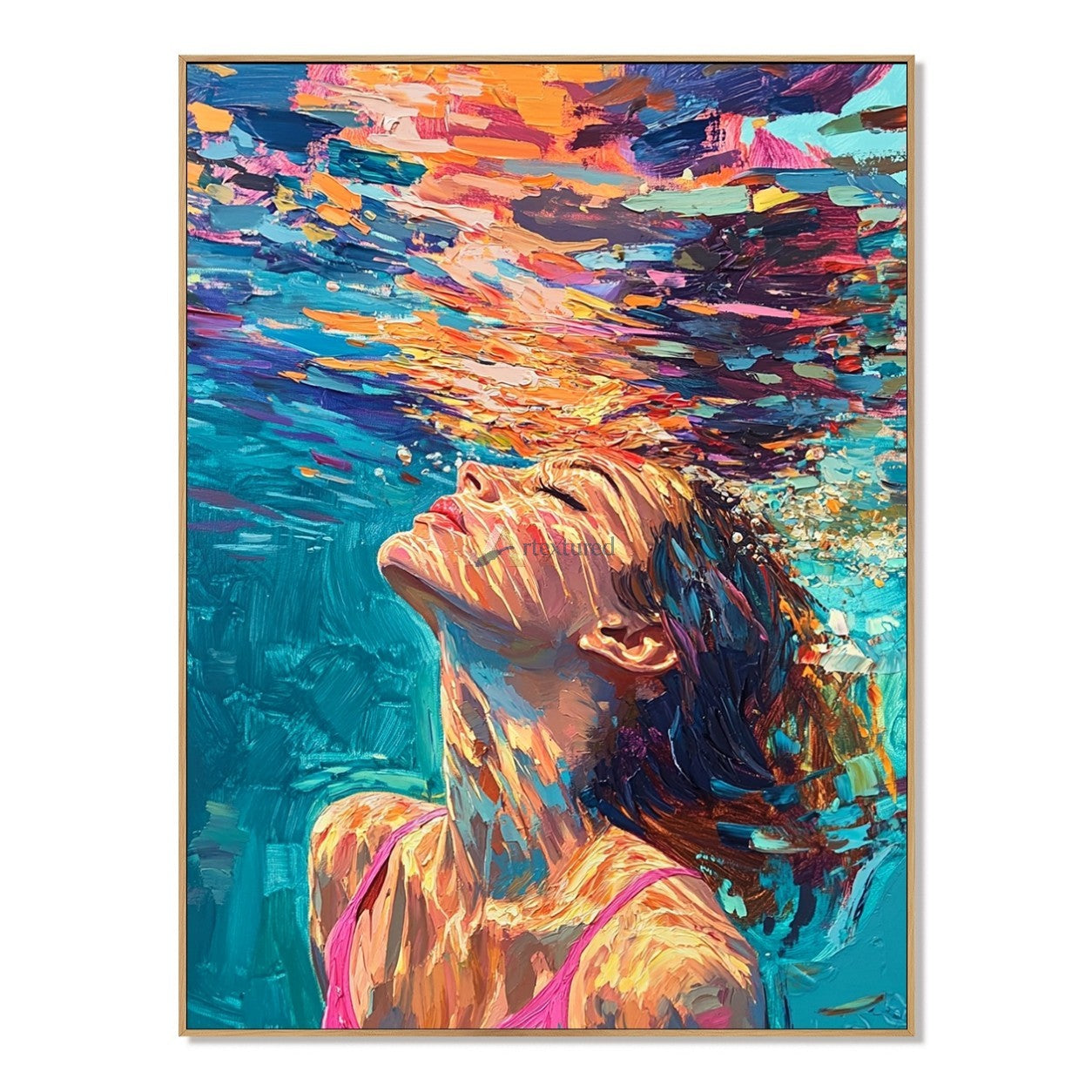 Rise Into Color – Hand-Painted Underwater Woman Oil Painting#wp261696