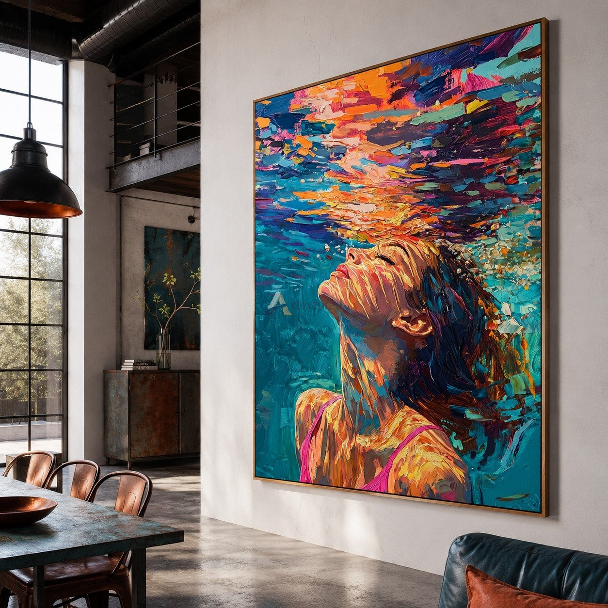 Rise Into Color – Hand-Painted Underwater Woman Oil Painting#wp261696