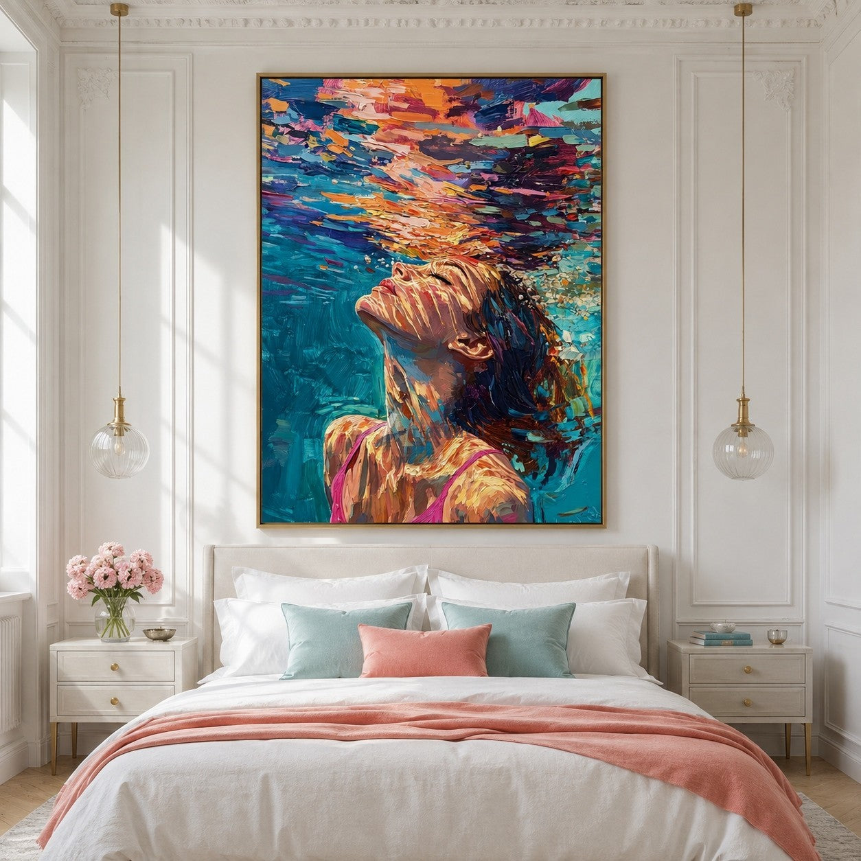Rise Into Color – Hand-Painted Underwater Woman Oil Painting#wp261696