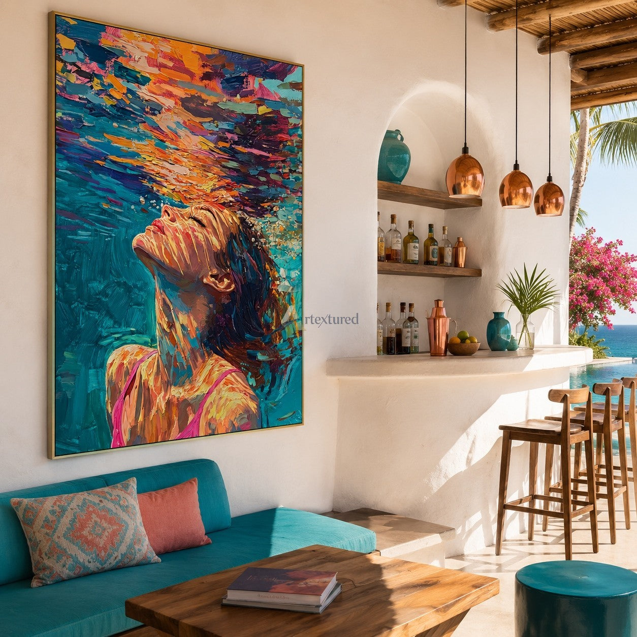 Rise Into Color – Hand-Painted Underwater Woman Oil Painting#wp261696