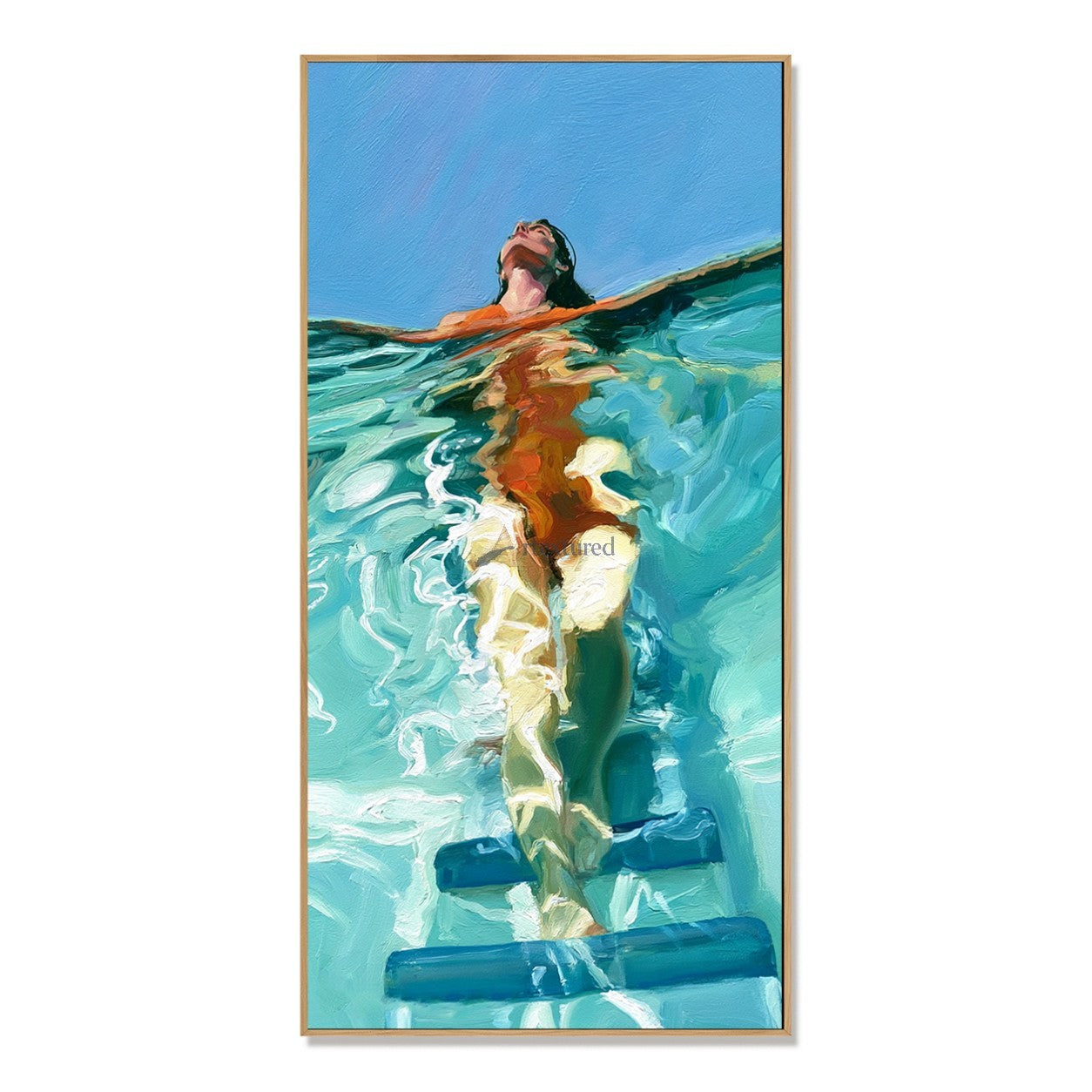 Surface Pause – Hand-Painted Vertical Swimmer Oil Painting#wp261697