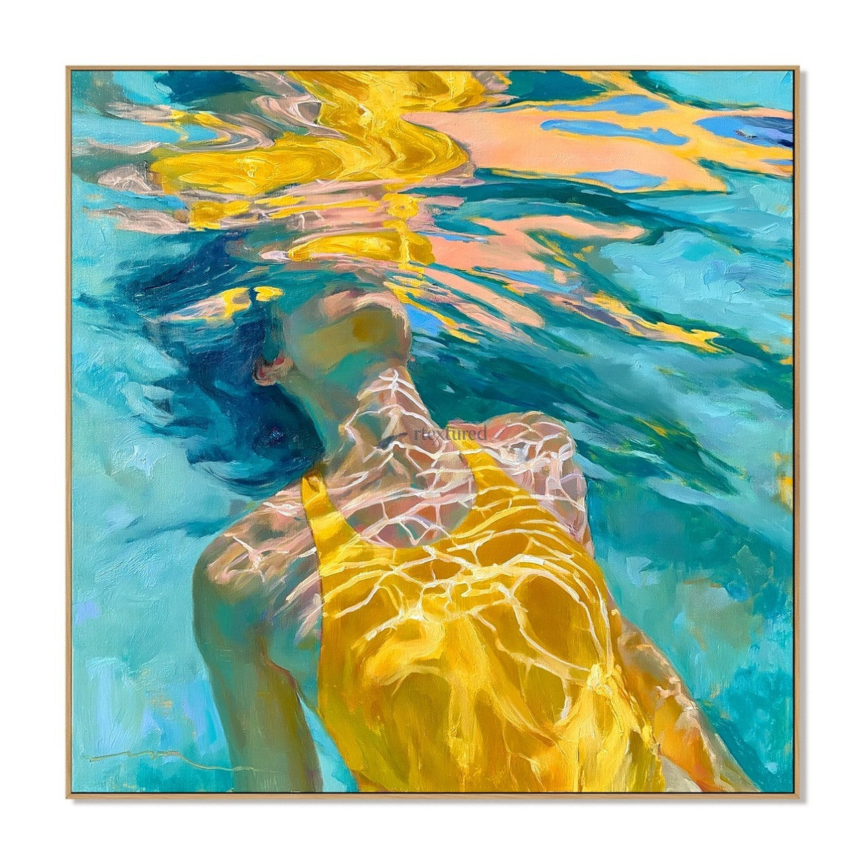 Sunlit Drift – Hand-Painted Underwater Woman Oil Painting#wp261698