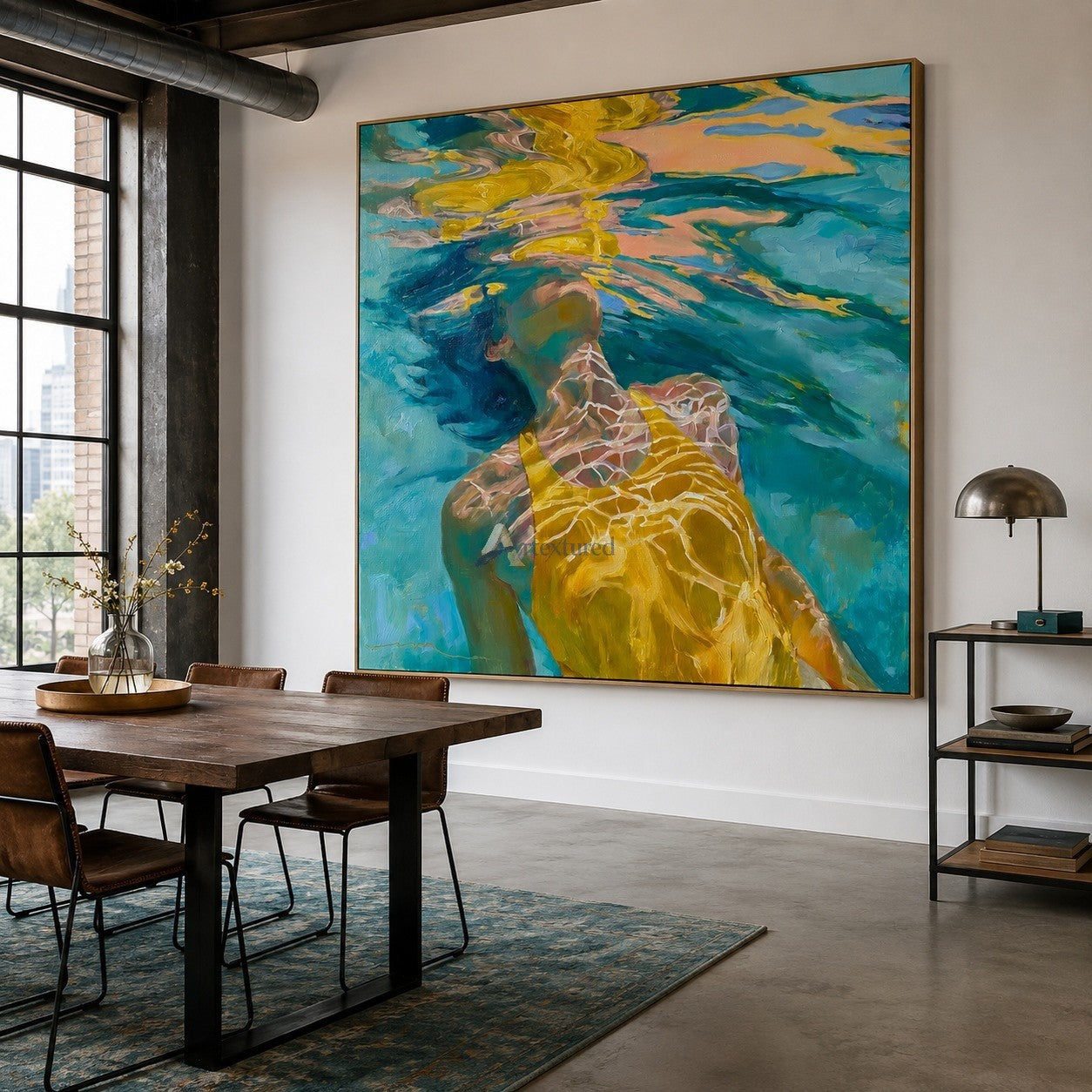 Sunlit Drift – Hand-Painted Underwater Woman Oil Painting#wp261698