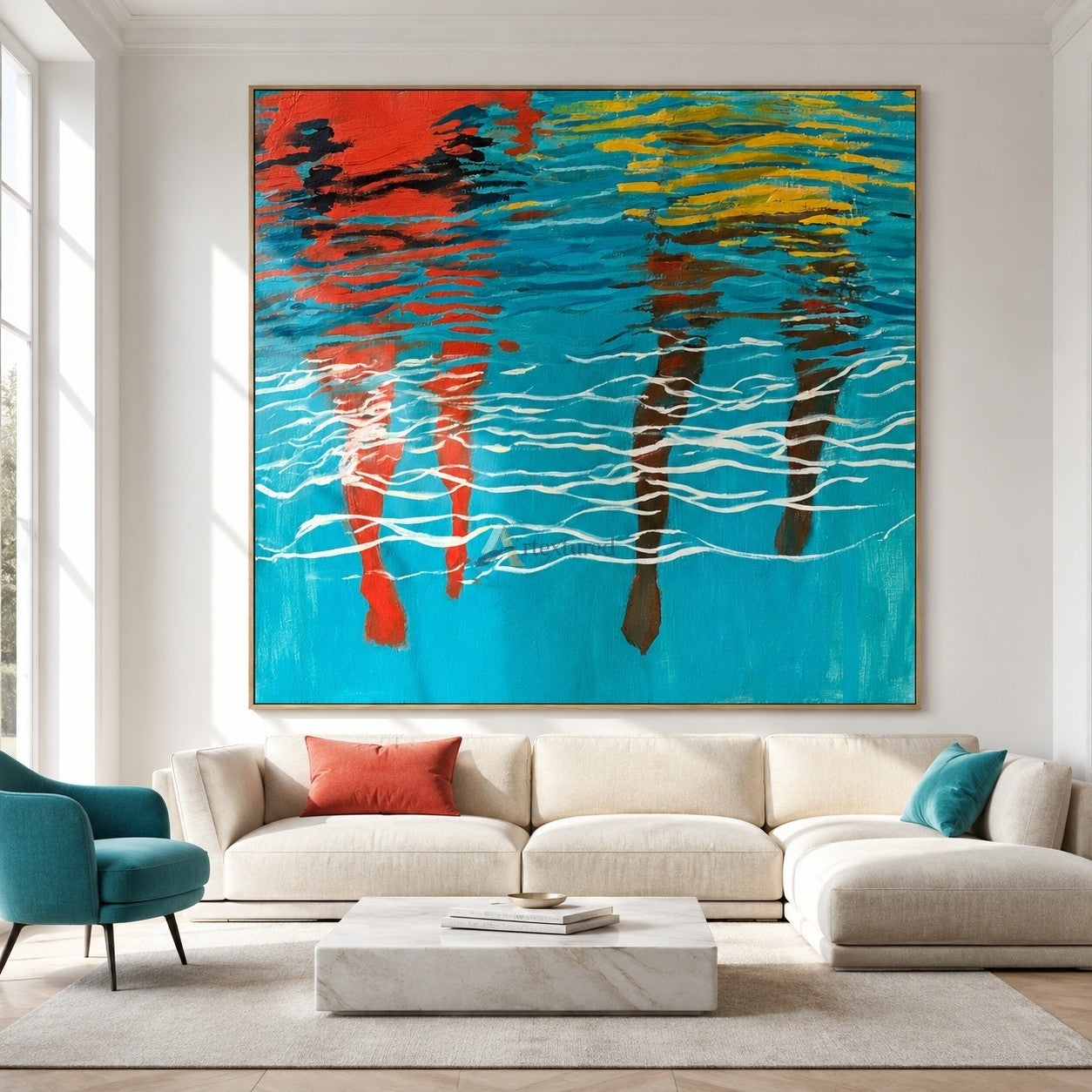 Parallel Currents – Hand-Painted Two Swimmers Oil Painting#wp261706