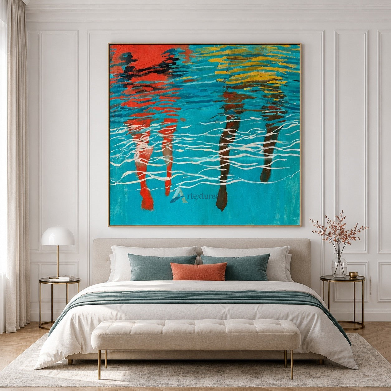 Parallel Currents – Hand-Painted Two Swimmers Oil Painting#wp261706
