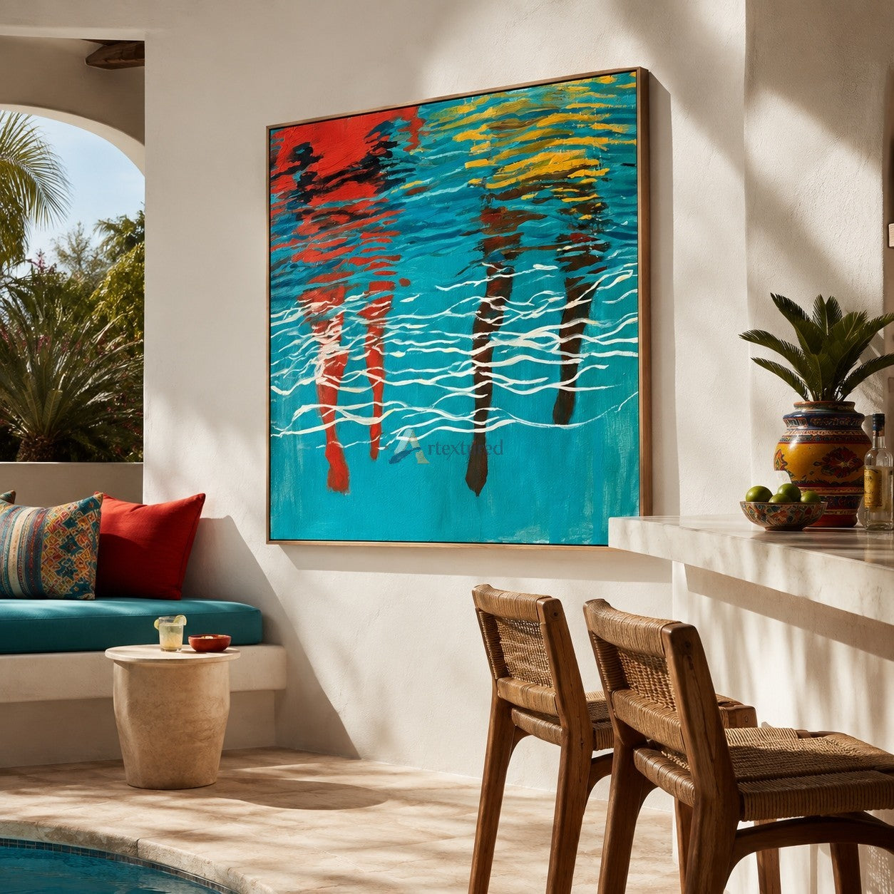 Parallel Currents – Hand-Painted Two Swimmers Oil Painting#wp261706