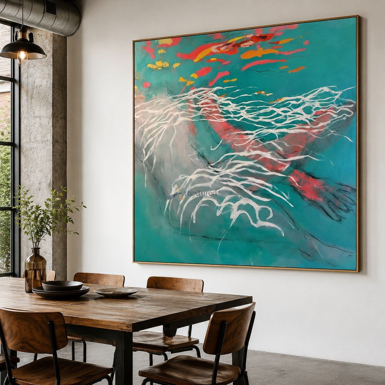 Abstract Koi Fish Wall Art in Teal, Coral and Orange#wp261707