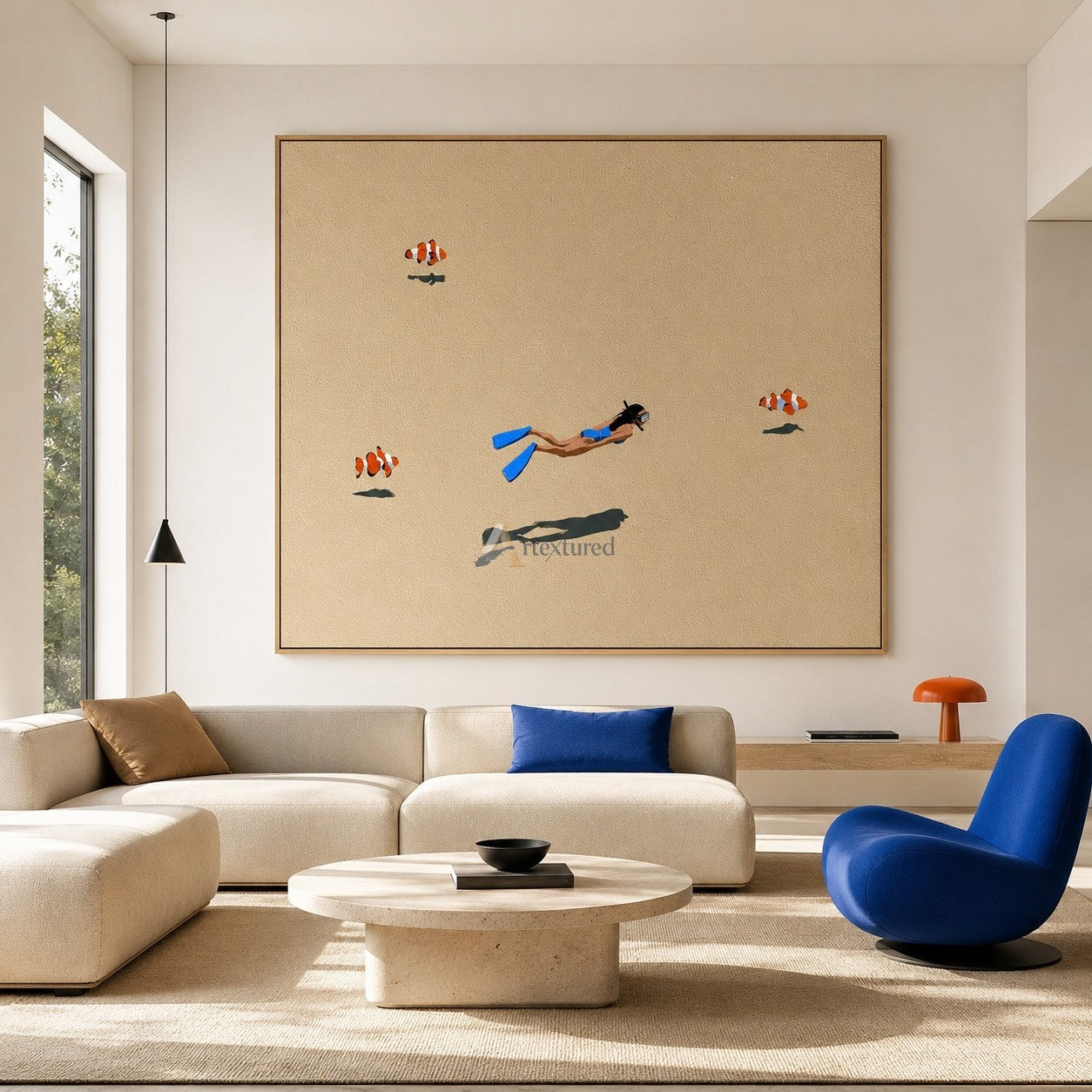 Quiet Reef – Hand-Painted Minimalist Snorkeler Wall Art#wp261708