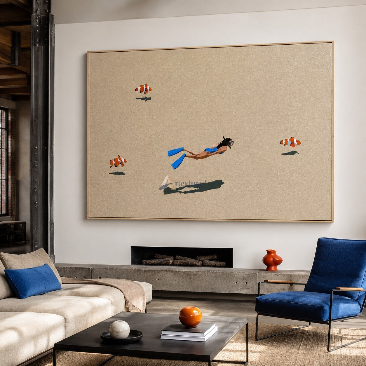 Quiet Reef – Hand-Painted Minimalist Snorkeler Wall Art#wp261708