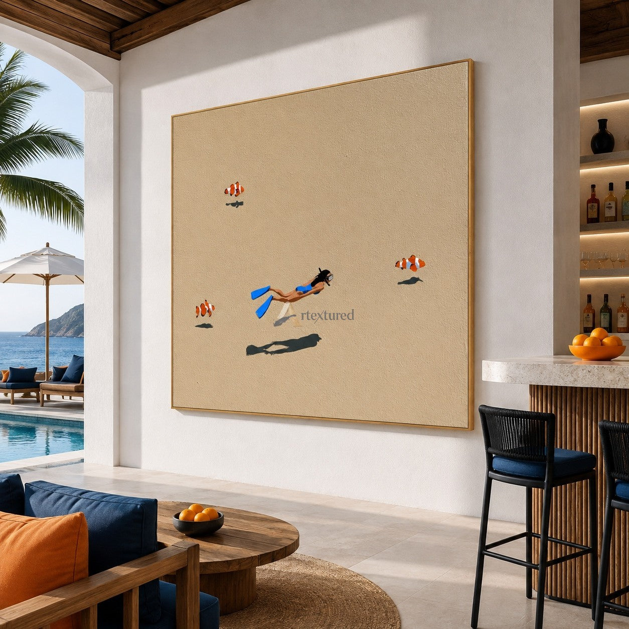 Quiet Reef – Hand-Painted Minimalist Snorkeler Wall Art#wp261708