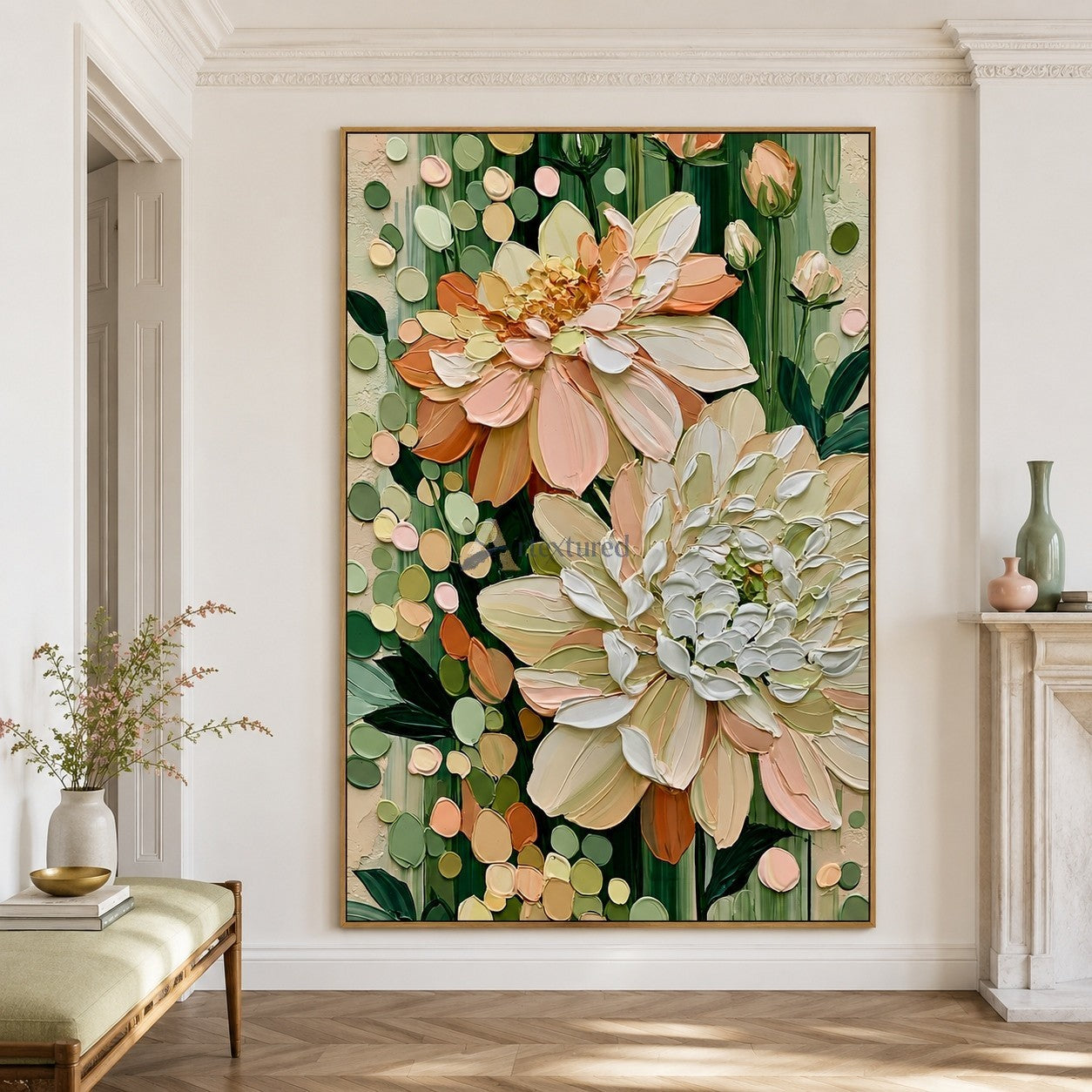 Blush and Ivory Oversized Flower Textured Wall Art#wp261752