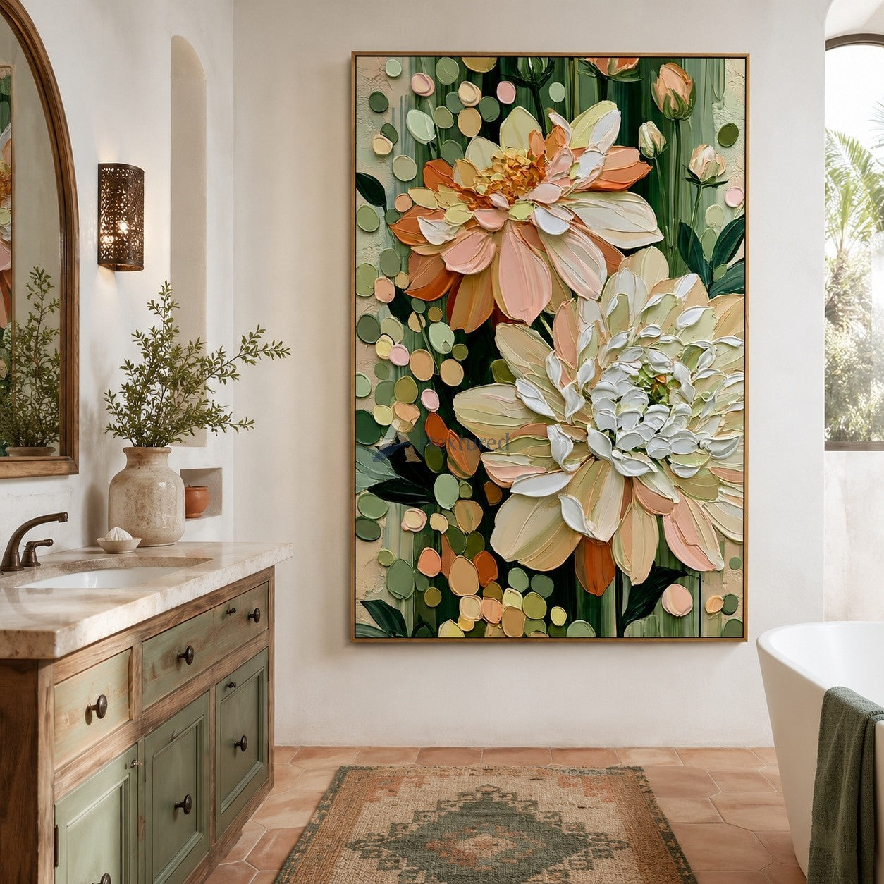 Blush and Ivory Oversized Flower Textured Wall Art#wp261752