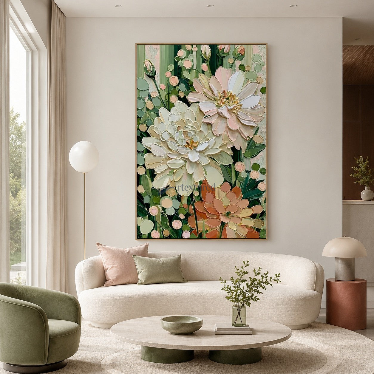 Blush and Sage Textured Garden Floral Wall Art#wp261754