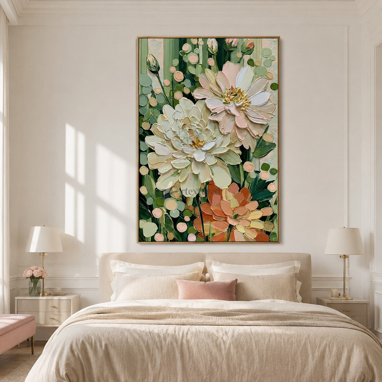 Blush and Sage Textured Garden Floral Wall Art#wp261754