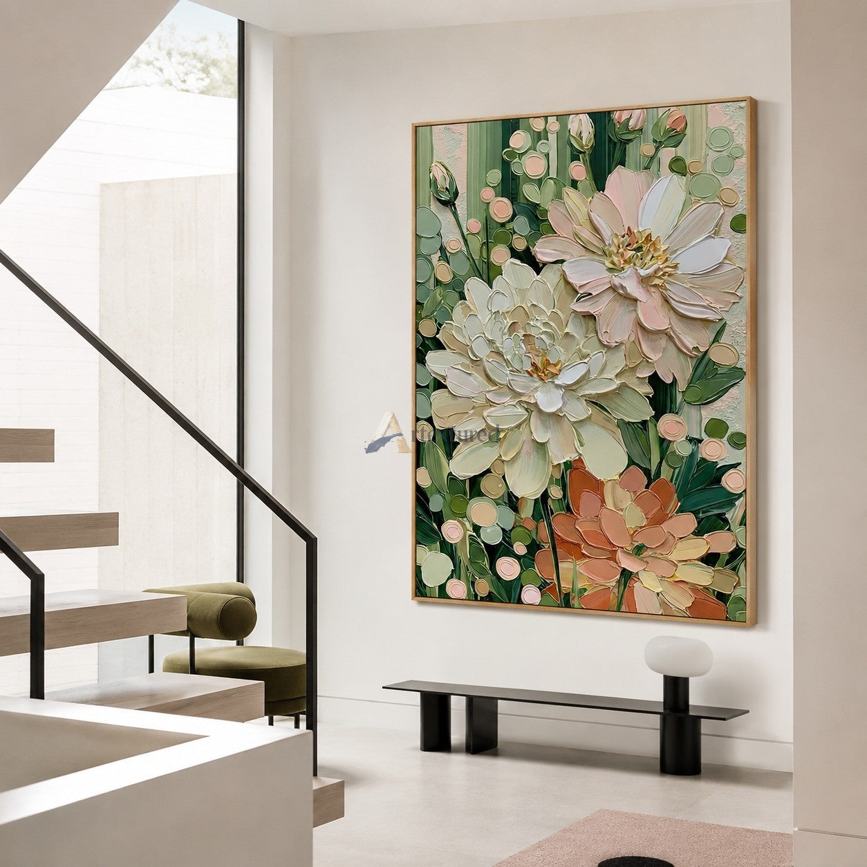 Blush and Sage Textured Garden Floral Wall Art#wp261754