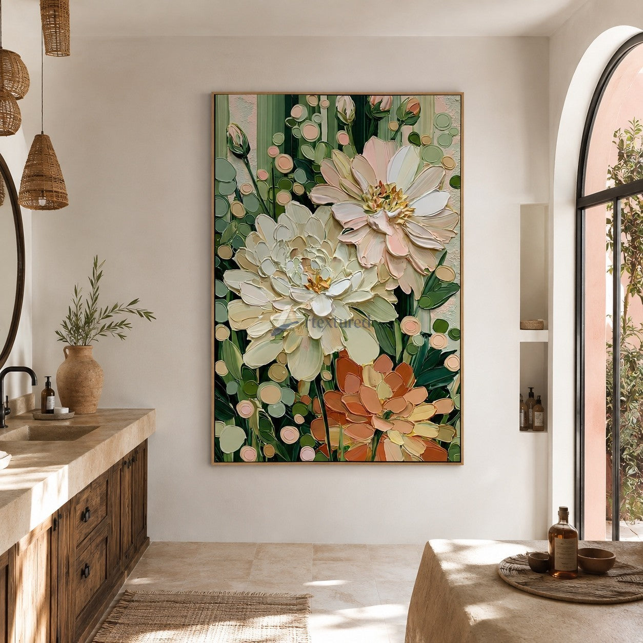 Blush and Sage Textured Garden Floral Wall Art#wp261754