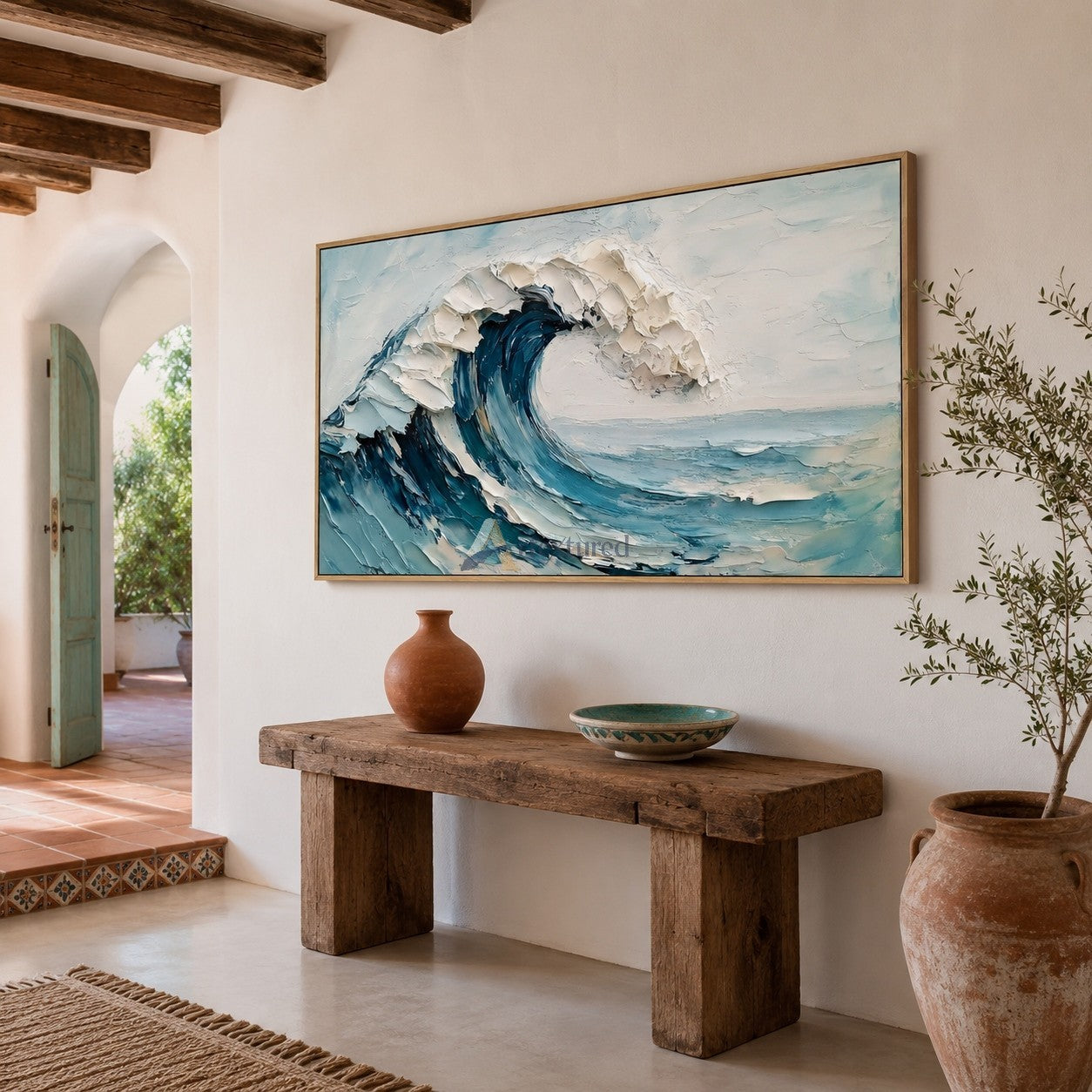 Blue Ocean Wave Textured Coastal Wall Art#wp261755