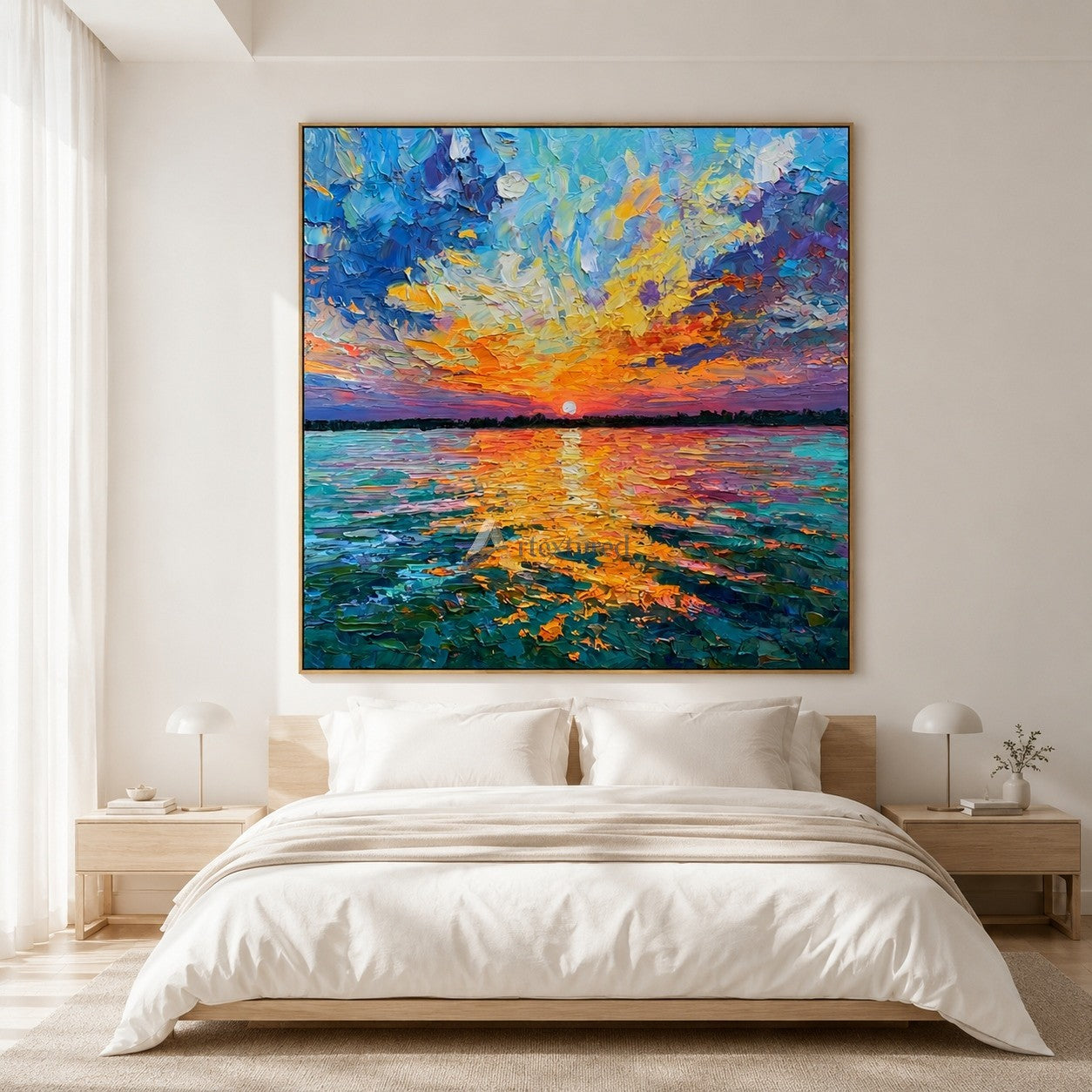 Colorful Sunset Over Water Textured Landscape Wall Art#wp261756