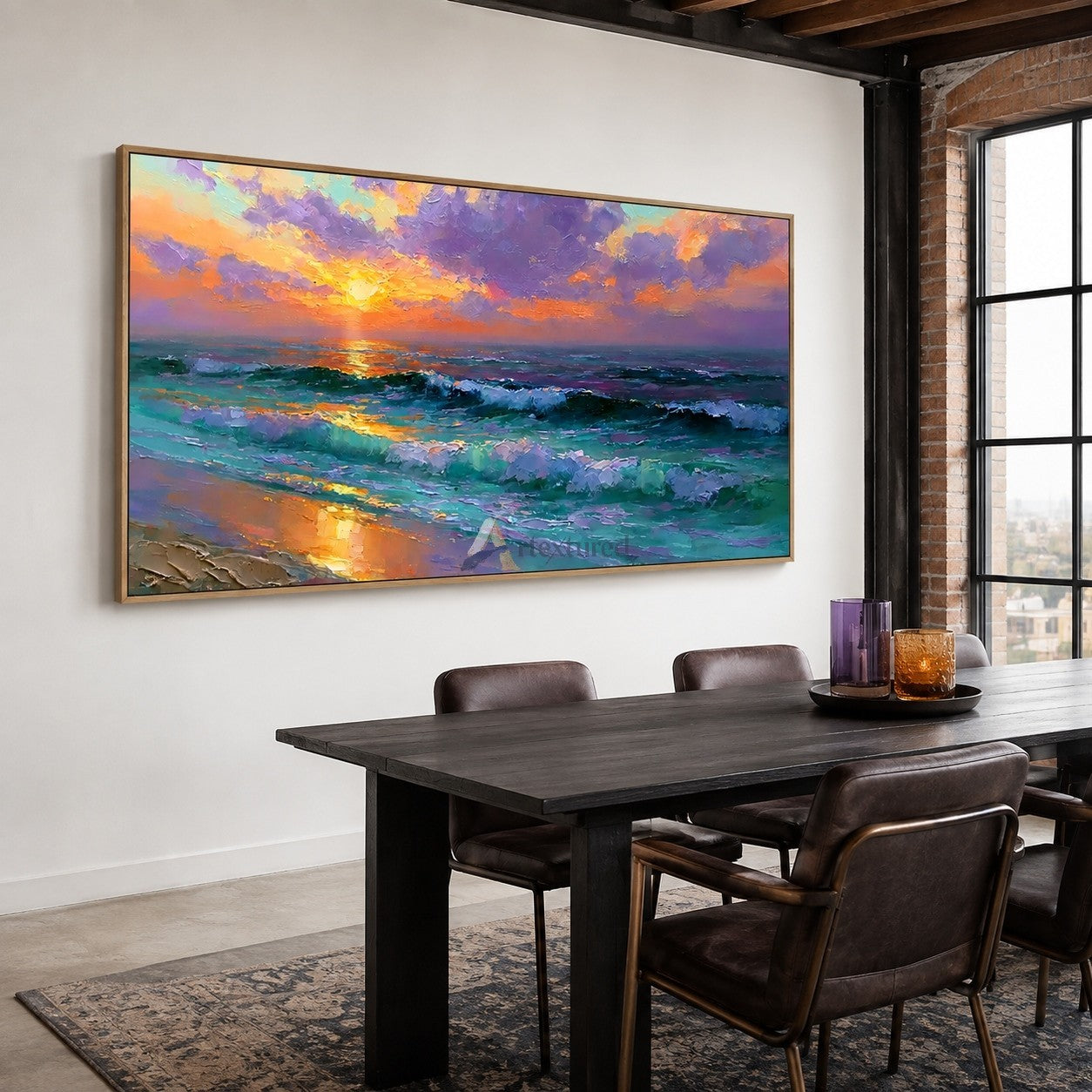Pastel Ocean Sunset and Waves Textured Coastal Wall Art#wp261757