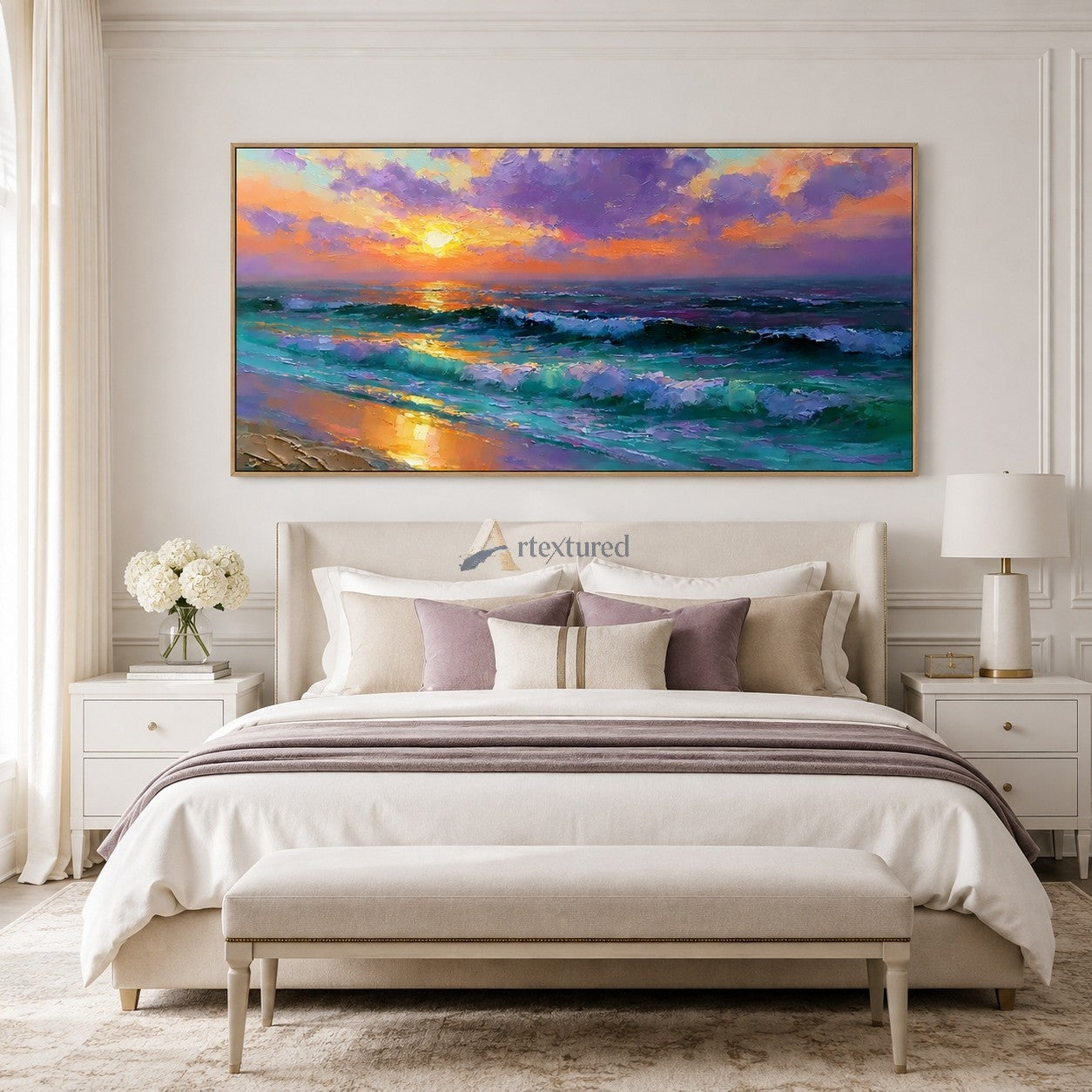 Pastel Ocean Sunset and Waves Textured Coastal Wall Art#wp261757